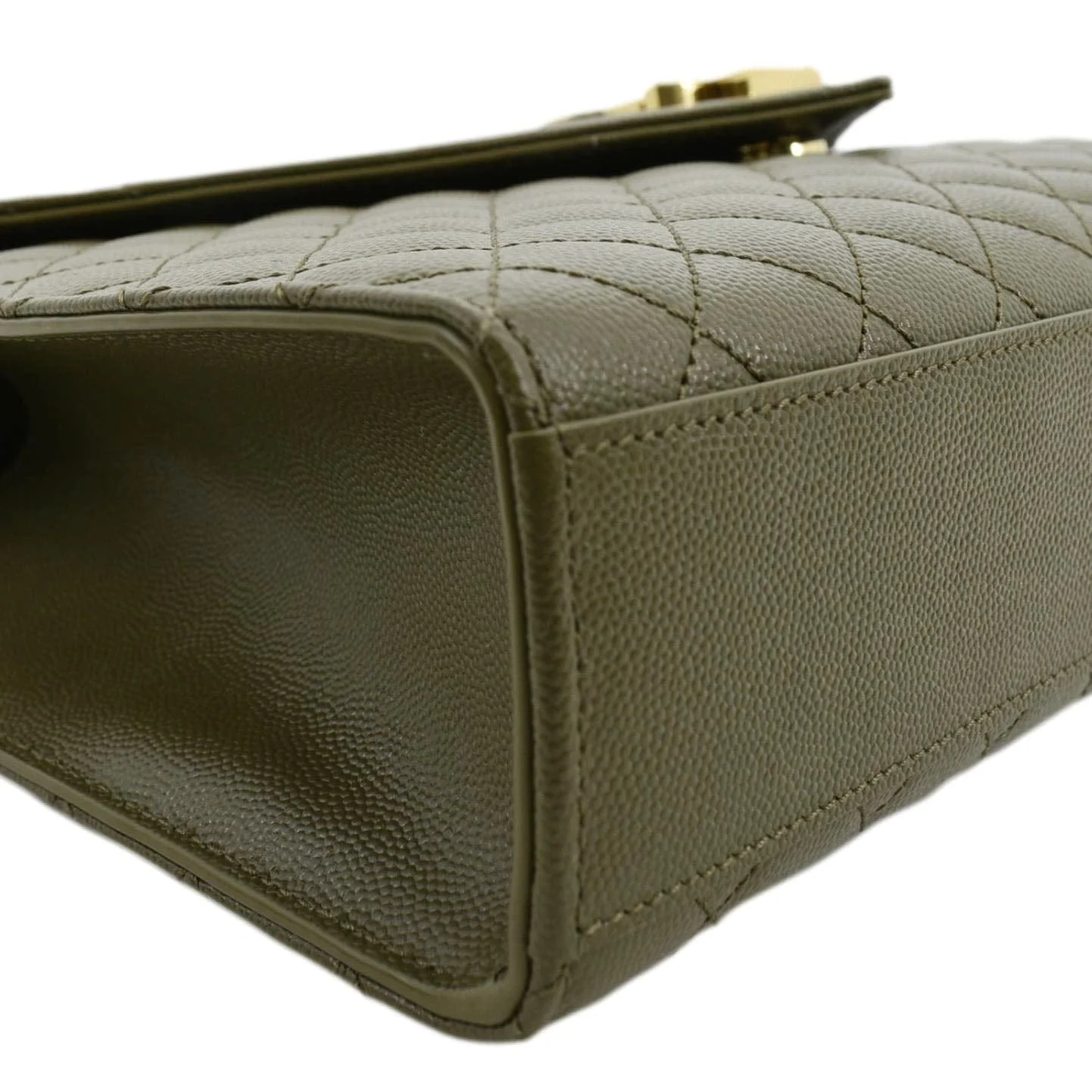 YVES SAINT LAURENT Large Envelope Flap Matelasse Leather Shoulder Bag Khaki Green - Image 9