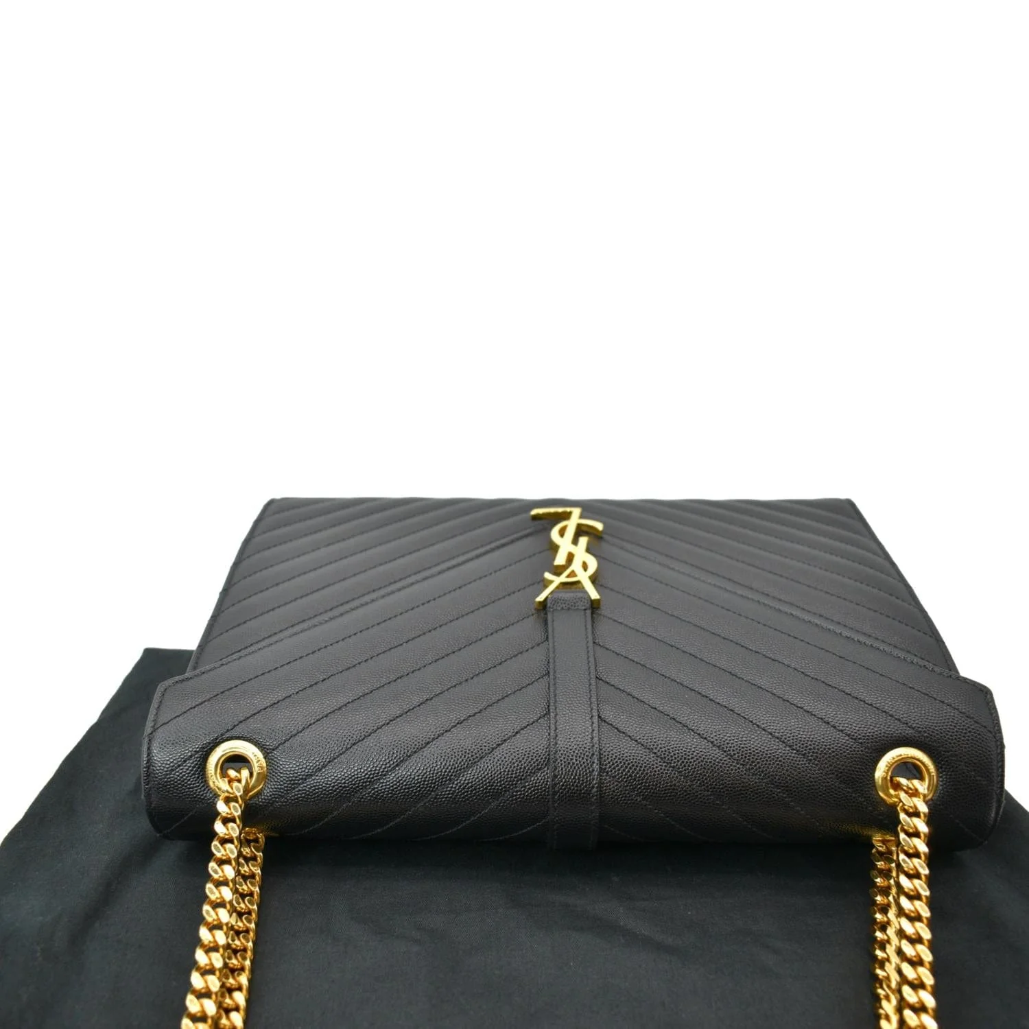 YVES SAINT LAURENT Large Envelope Mix Matelasse Grain De Poudre Chain Shoulder Bag Black - Image 4