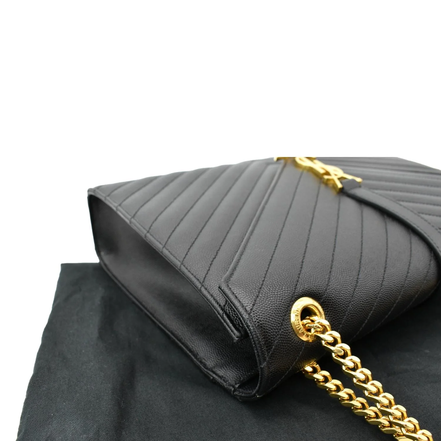 YVES SAINT LAURENT Large Envelope Mix Matelasse Grain De Poudre Chain Shoulder Bag Black - Image 6
