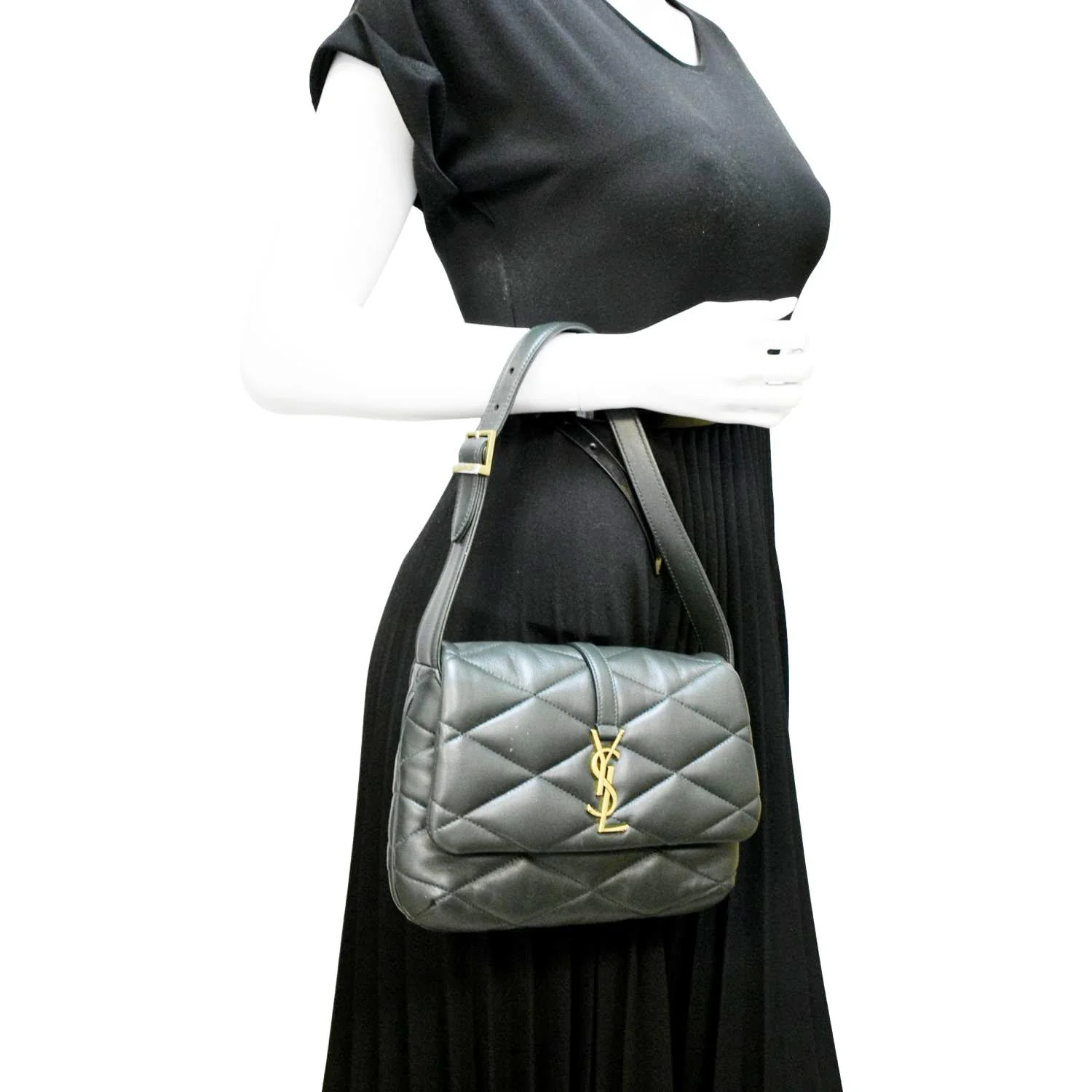 YVES SAINT LAURENT LE 57 Quilted Lambskin Leather Hobo Bag Green - Image 2