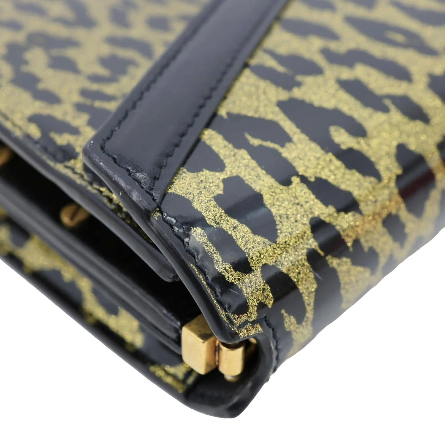 YVES SAINT LAURENT Cassandre Envelope Leopard Print Leather Chain Wallet Bag Gold - Image 6