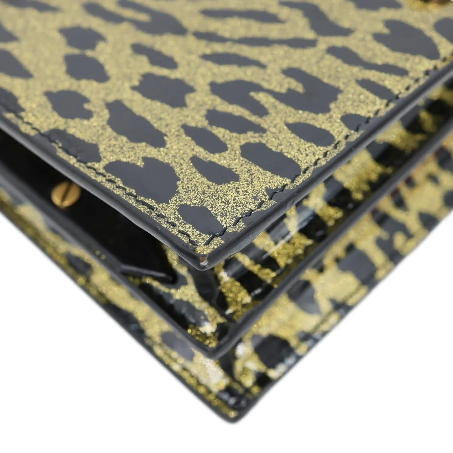 YVES SAINT LAURENT Cassandre Envelope Leopard Print Leather Chain Wallet Bag Gold - Image 9