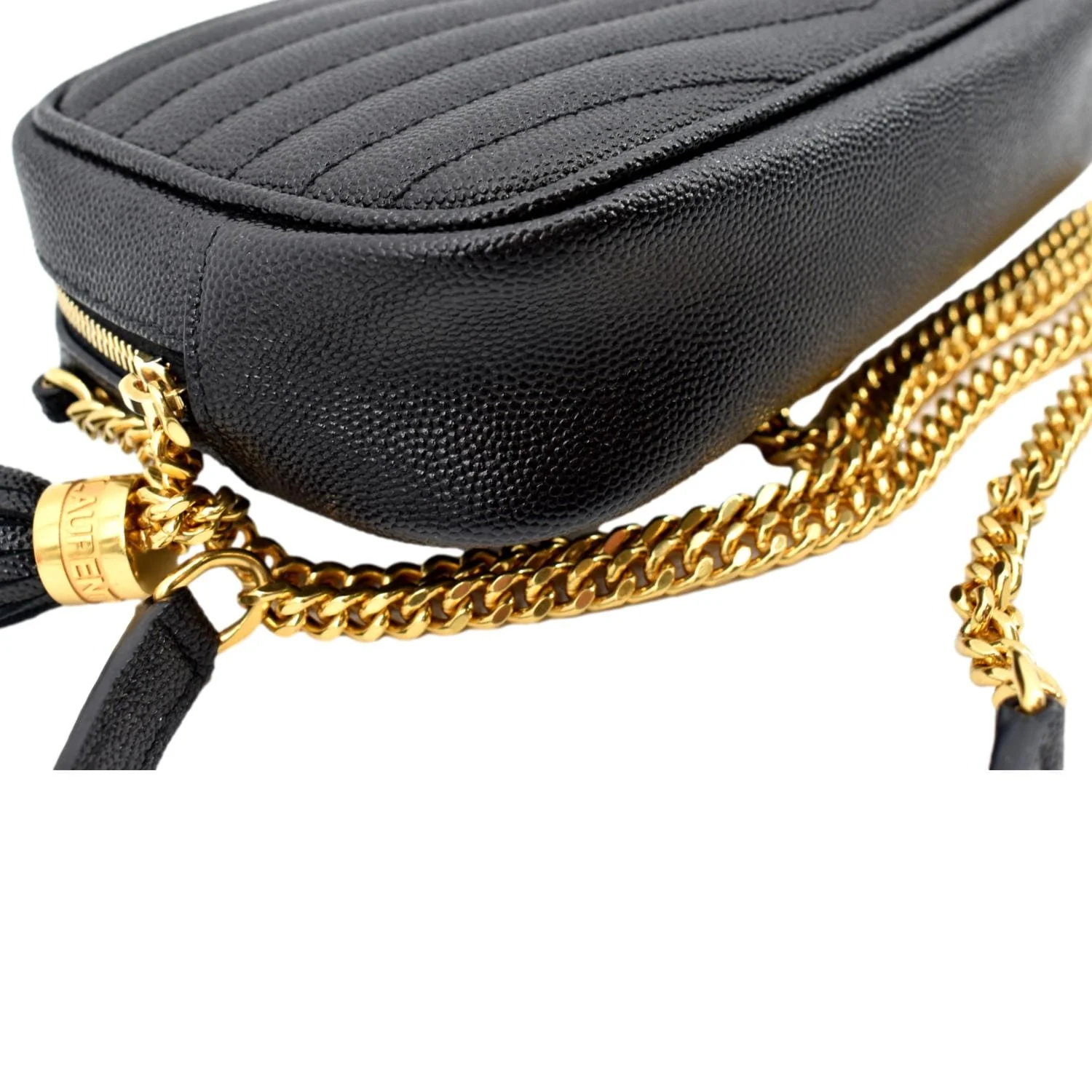 YVES SAINT LAURENT Lou Chevron Leather Camera Crossbody Bag Black - Image 8