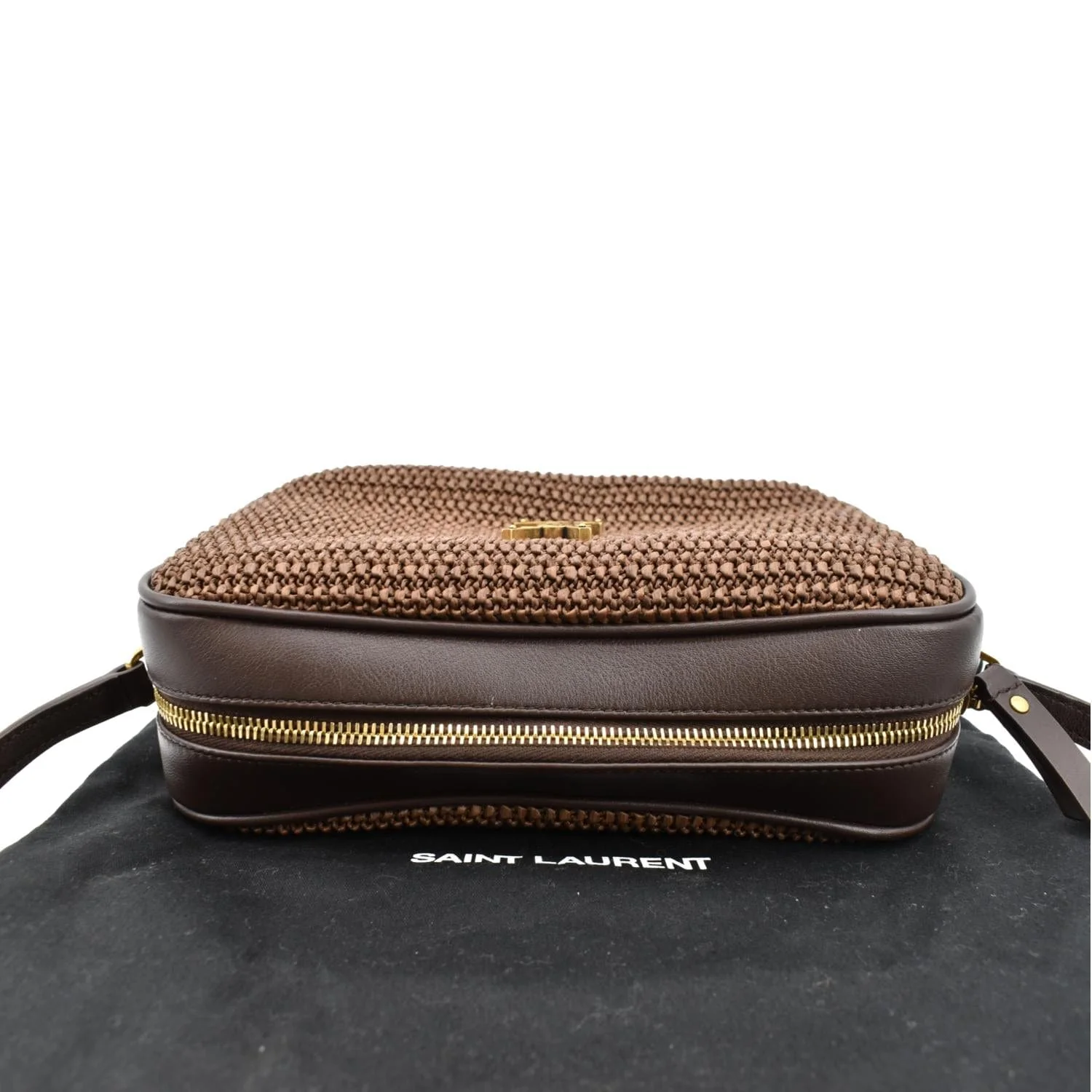 YVES SAINT LAURENT Lou Camera Raffia Canvas Crossbody Bag Brown - Image 4