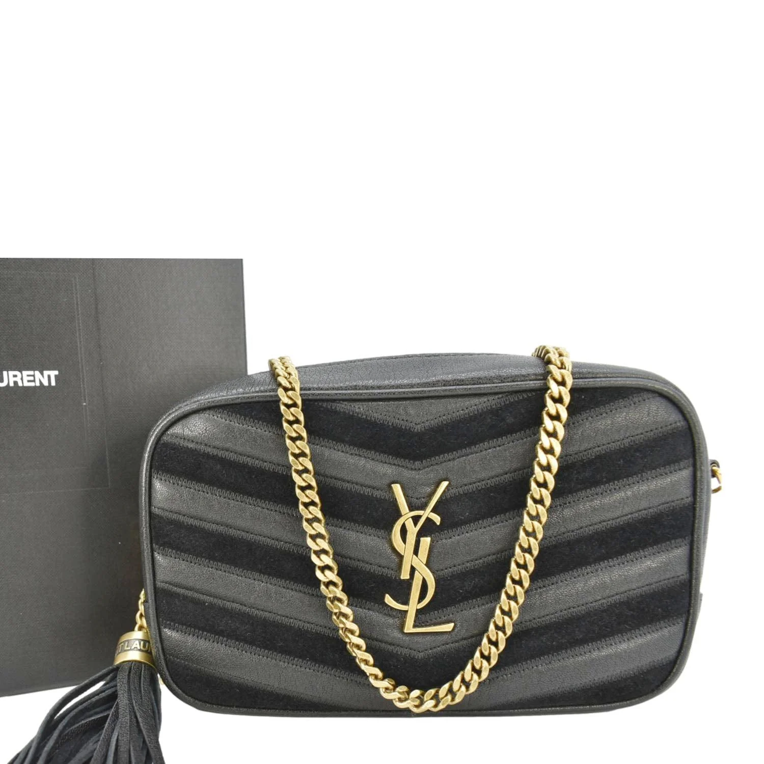 YVES SAINT LAURENT Lou Camera Chevron Leather Crossbody Bag Black - Image 3