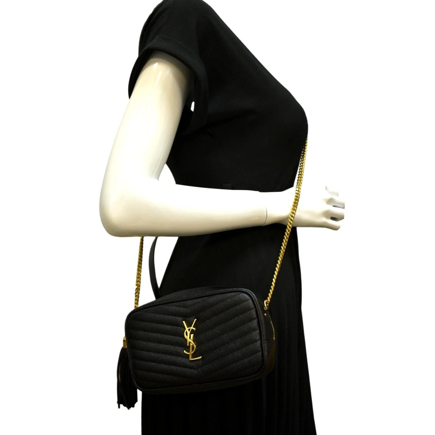 YVES SAINT LAURENT Lou Chevron Leather Camera Crossbody Bag Black - Image 2
