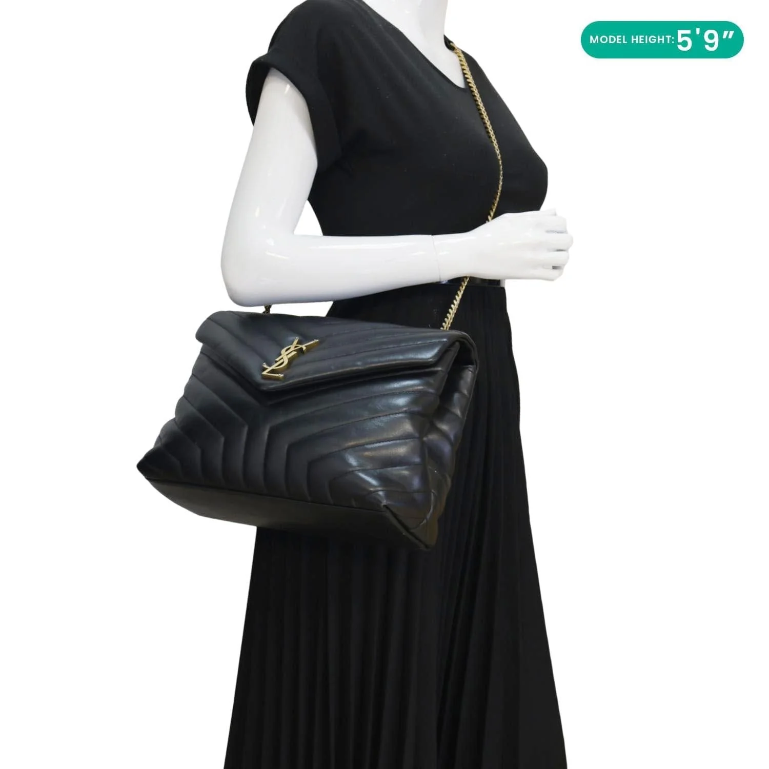 YVES SAINT LAURENT Loulou Medium Quilted Calfskin Leather Shoulder Bag Black - Image 2
