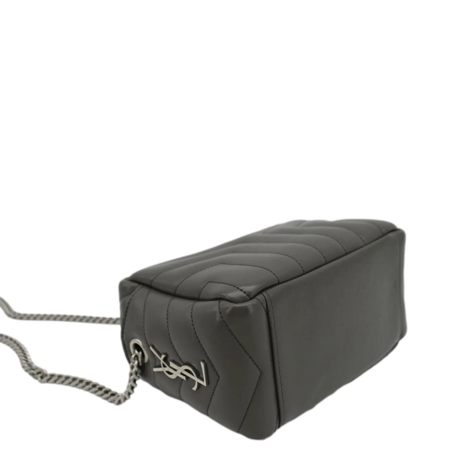 YVES SAINT LAURENT LouLou Bowling Small Quilted Monogram Crossbody Bag Dark Grey - Image 4