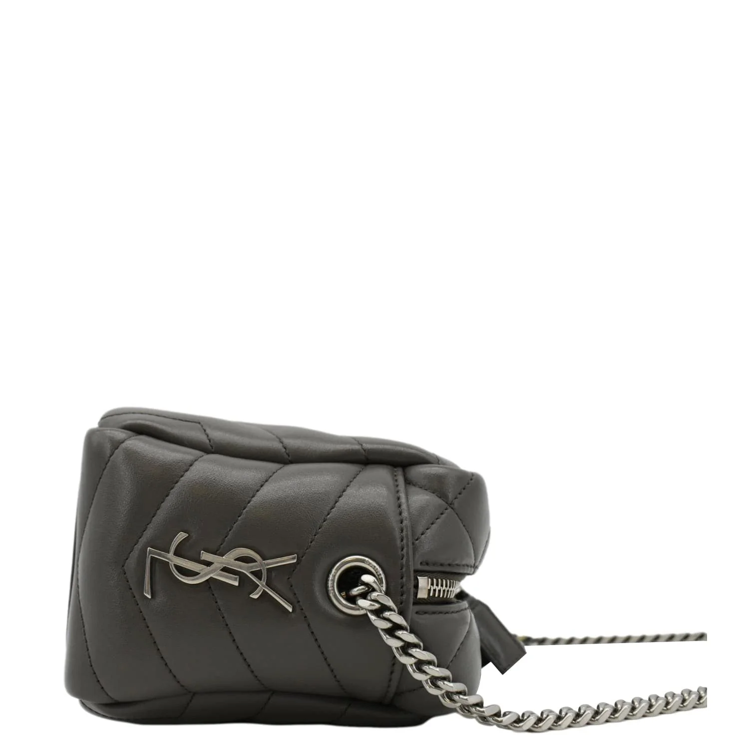YVES SAINT LAURENT LouLou Bowling Small Quilted Monogram Crossbody Bag Dark Grey - Image 7