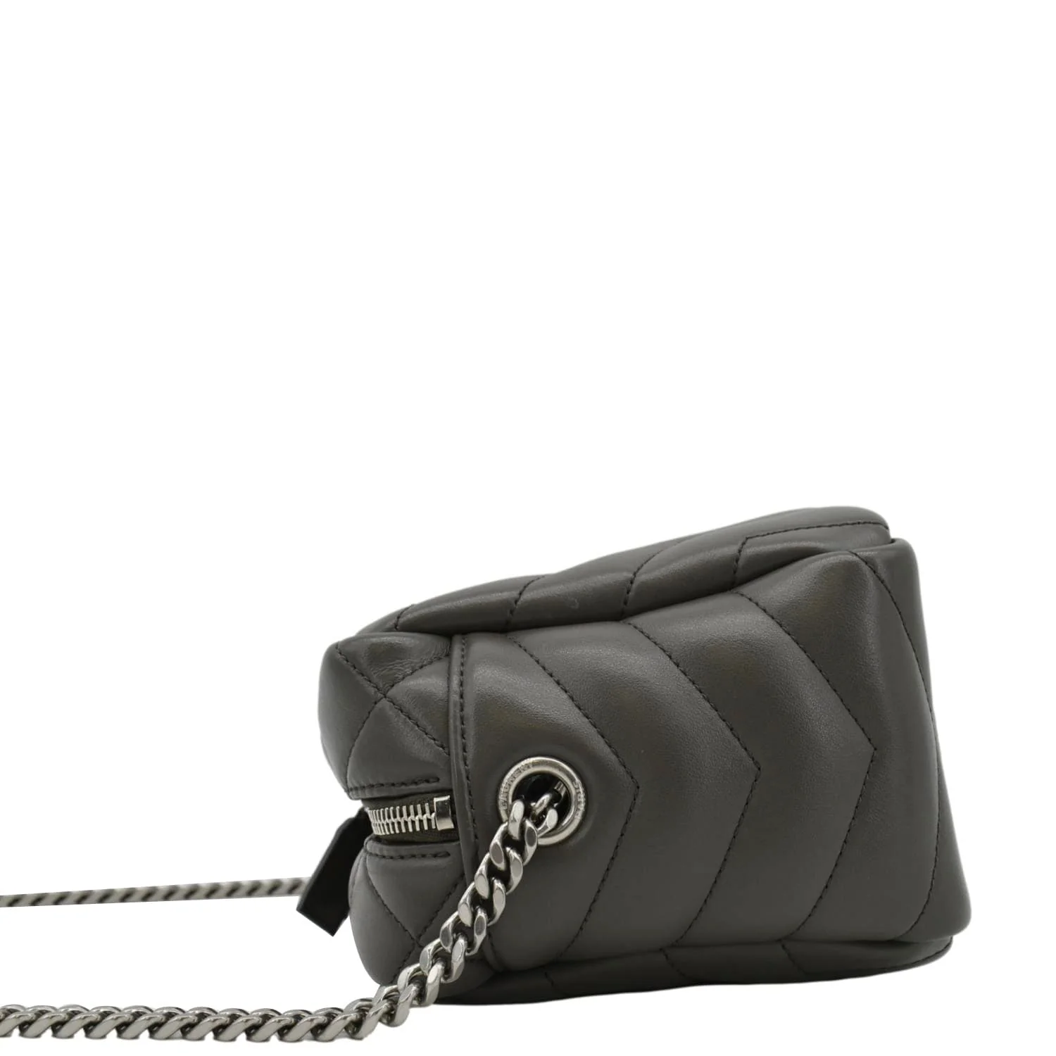 YVES SAINT LAURENT LouLou Bowling Small Quilted Monogram Crossbody Bag Dark Grey - Image 9