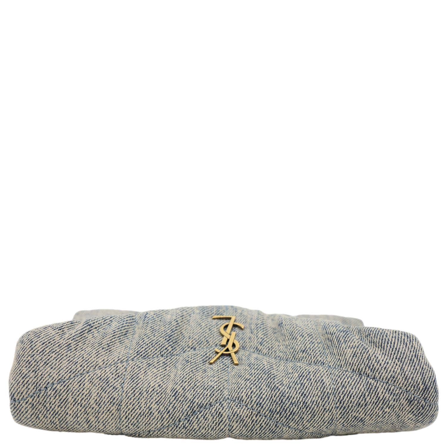 YVES SAINT LAURENT Loulou Toy Y Quilted Denim Pouch Bag Blue - Image 4