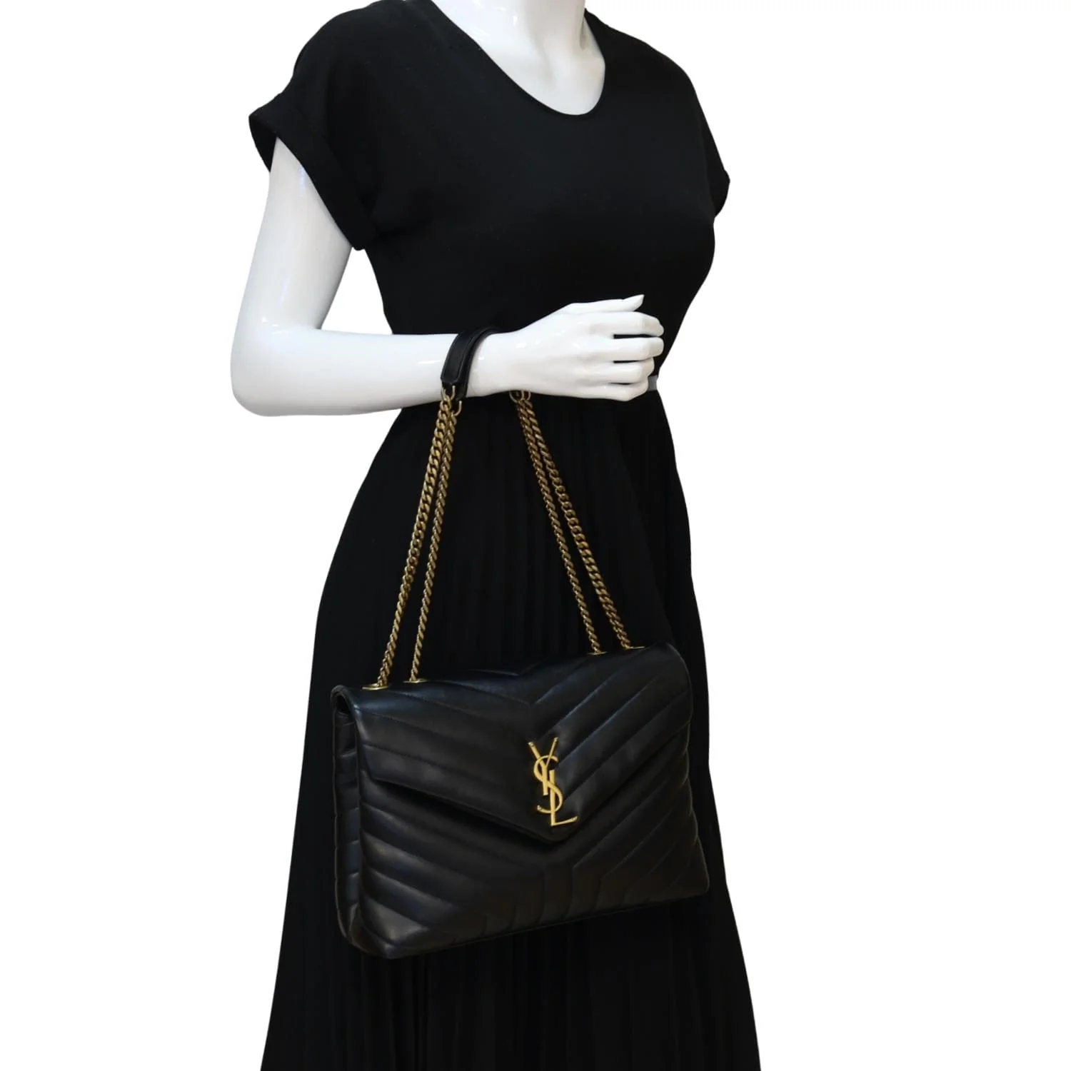 YVES SAINT LAURENT Loulou Large Matelasse Leather Chain Shoulder Bag Black - Image 2