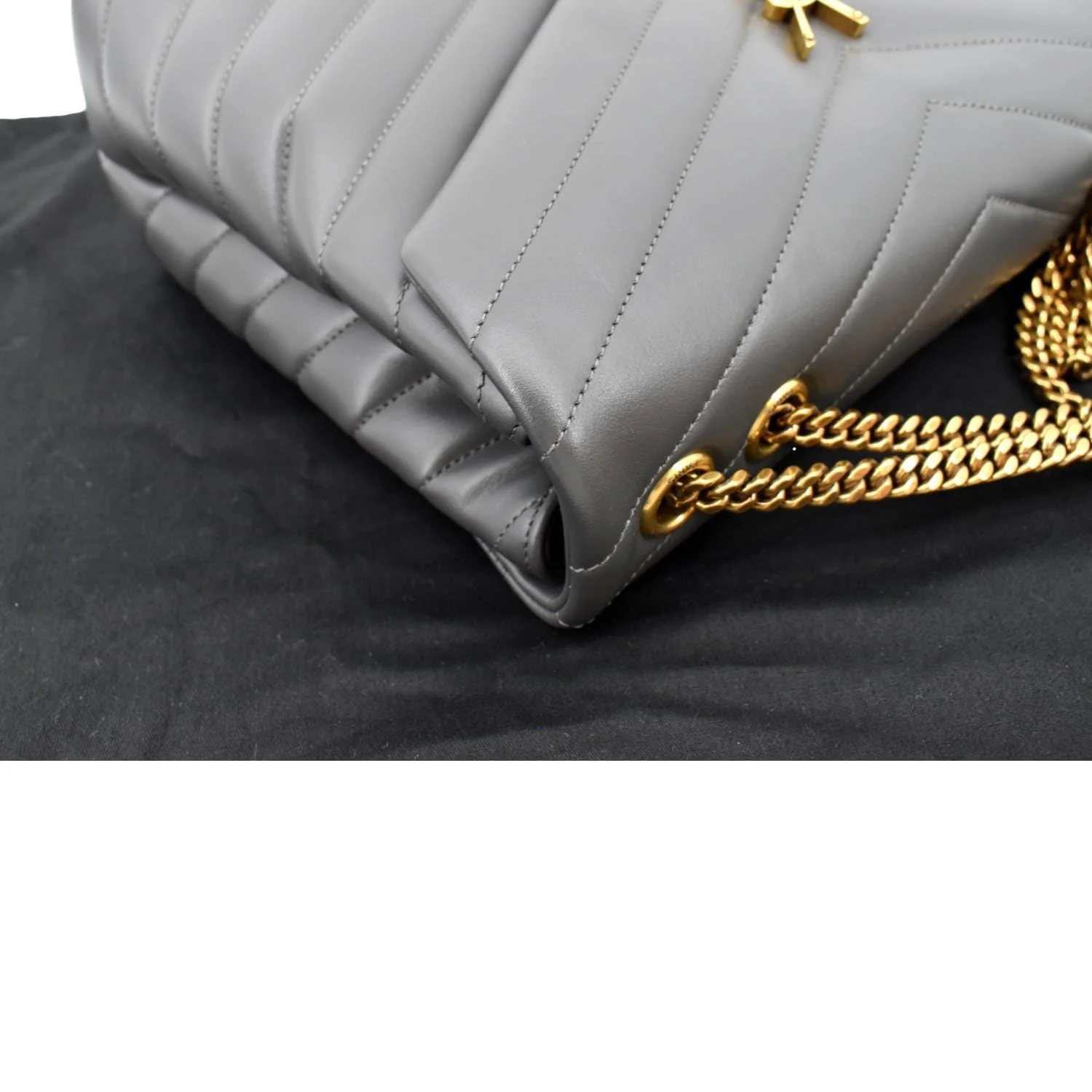 YVES SAINT LAURENT Loulou Medium Matelasse Leather Chain Shoulder Bag Dark Gray - Image 5