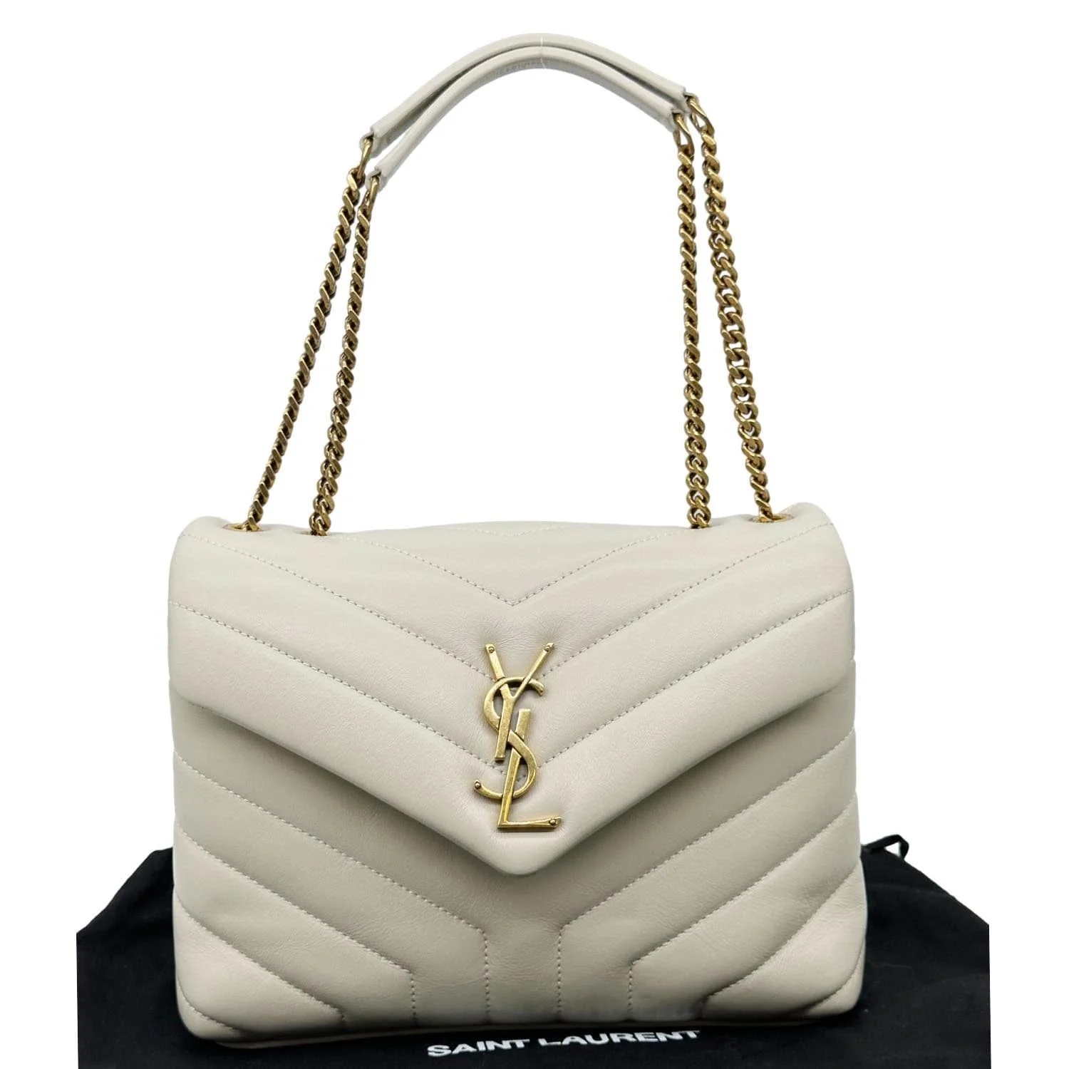 YVES SAINT LAURENT Loulou Quilted Calfskin Leather Shoulder Bag Off White - Image 3