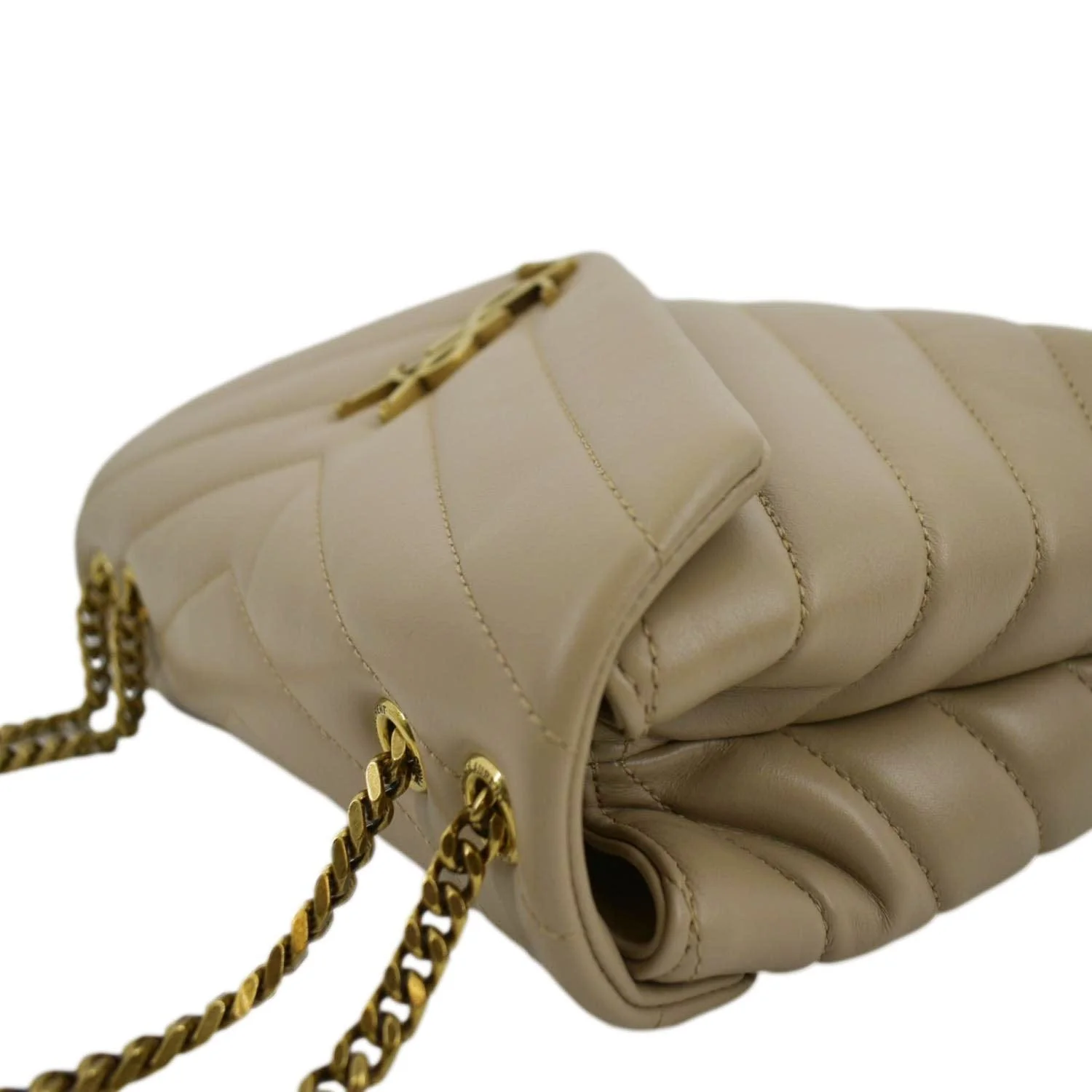 YVES SAINT LAURENT Small Loulou Quilted Leather Crossbody Bag Dark Beige - Image 6