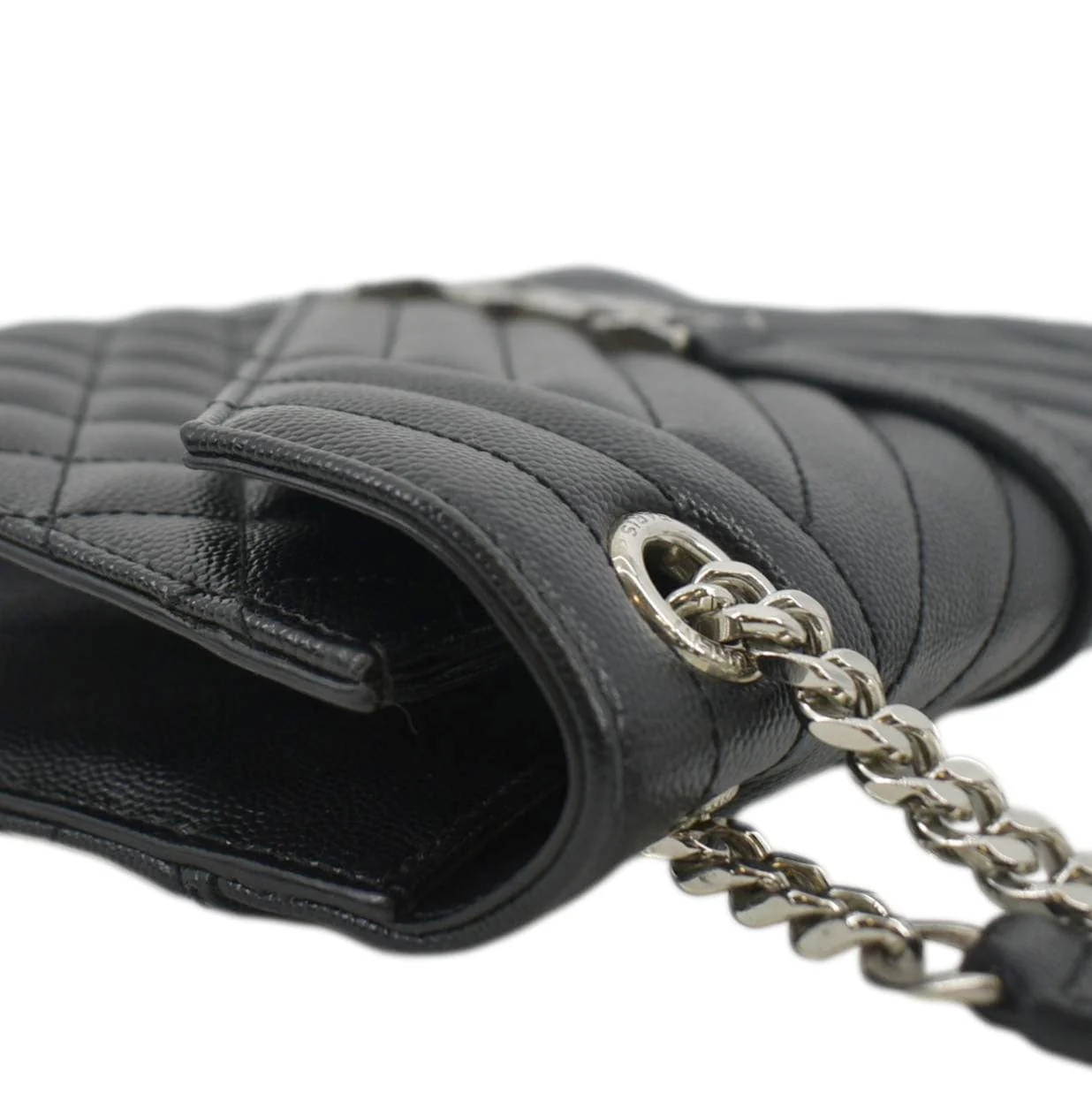 YVES SAINT LAURENT Envelope Medium Matelassé Leather Crossbody Chain Bag Black - Image 6