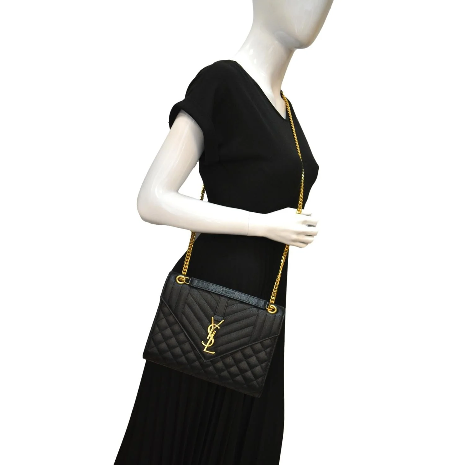 YVES SAINT LAURENT Medium Envelope Leather Chain Shoulder Bag Black - Image 2