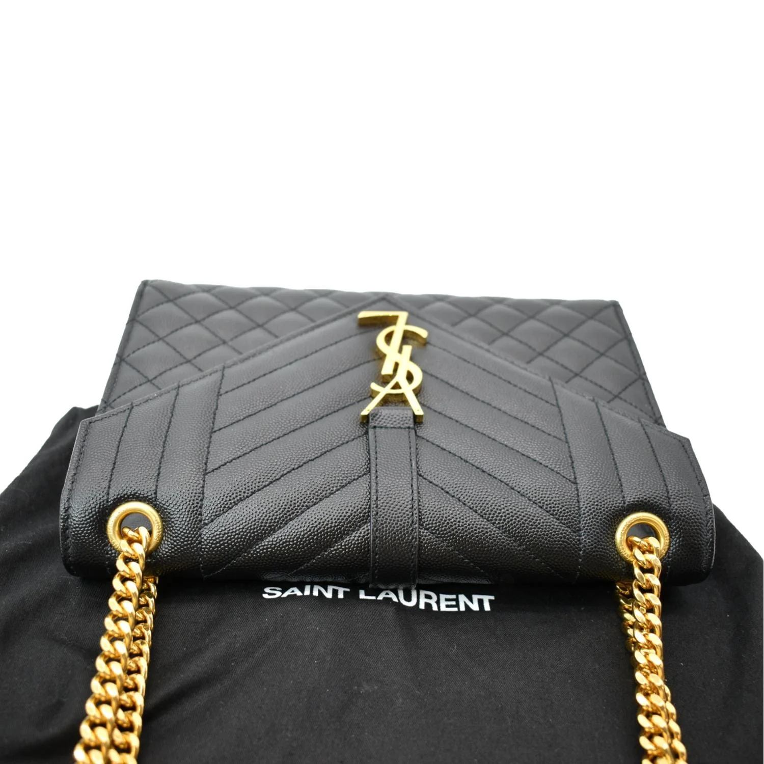 YVES SAINT LAURENT Medium Envelope Leather Chain Shoulder Bag Black - Image 4