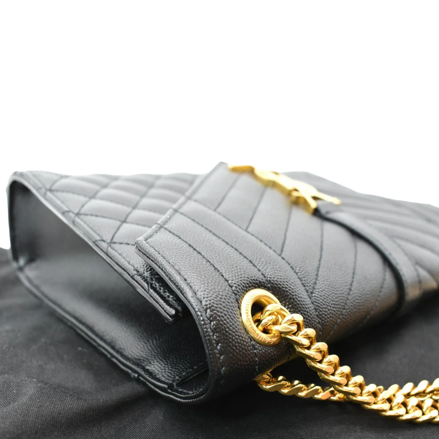 YVES SAINT LAURENT Medium Envelope Leather Chain Shoulder Bag Black - Image 6