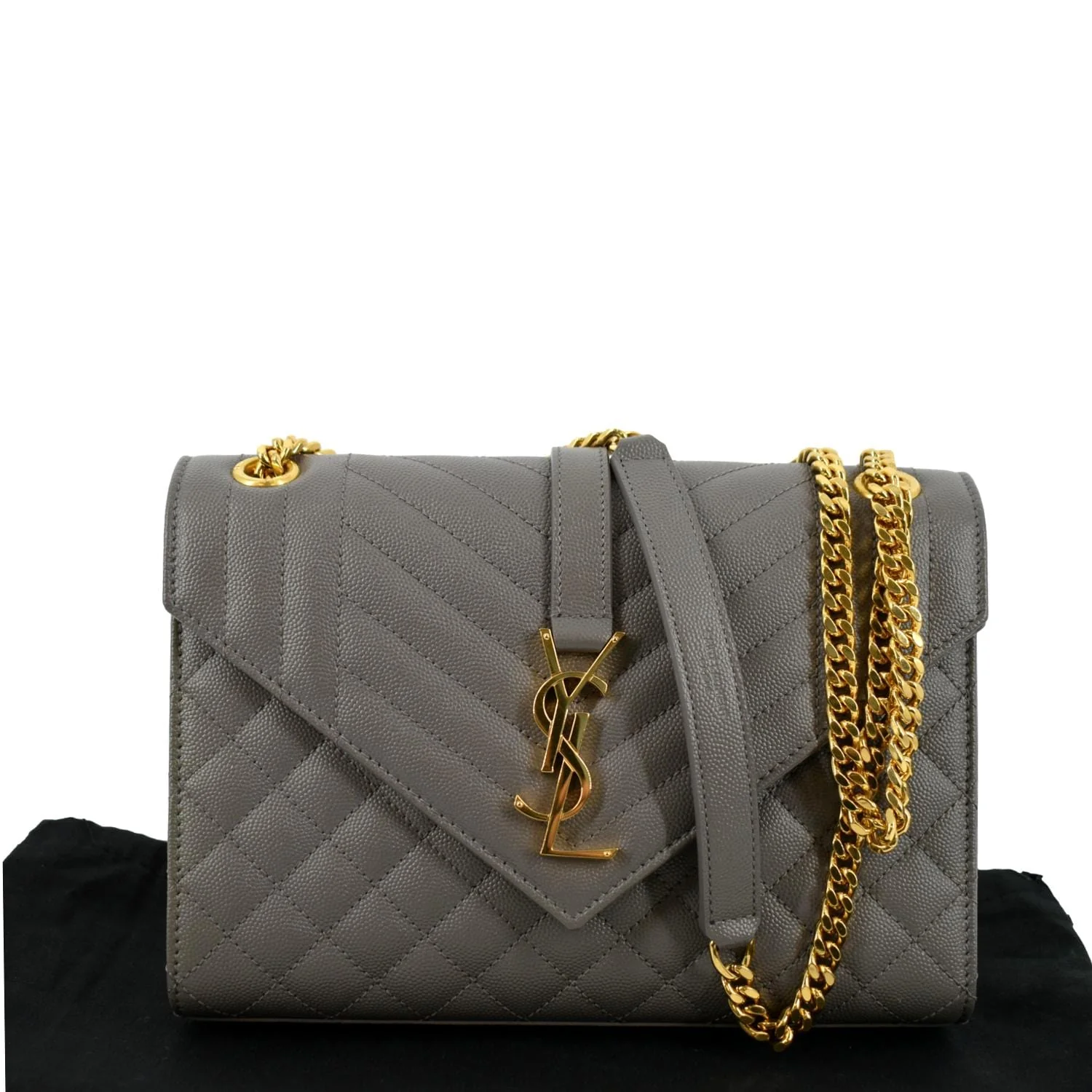 YVES SAINT LAURENT Envelope Medium Matelasse Leather Crossbody Bag Gray - Image 3