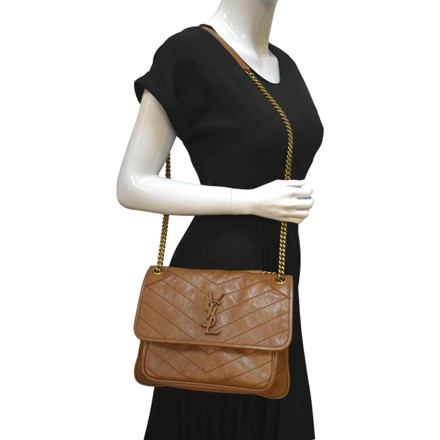 YVES SAINT LAURENT Niki Medium Leather Crossbody Bag Dark Brown - Image 2