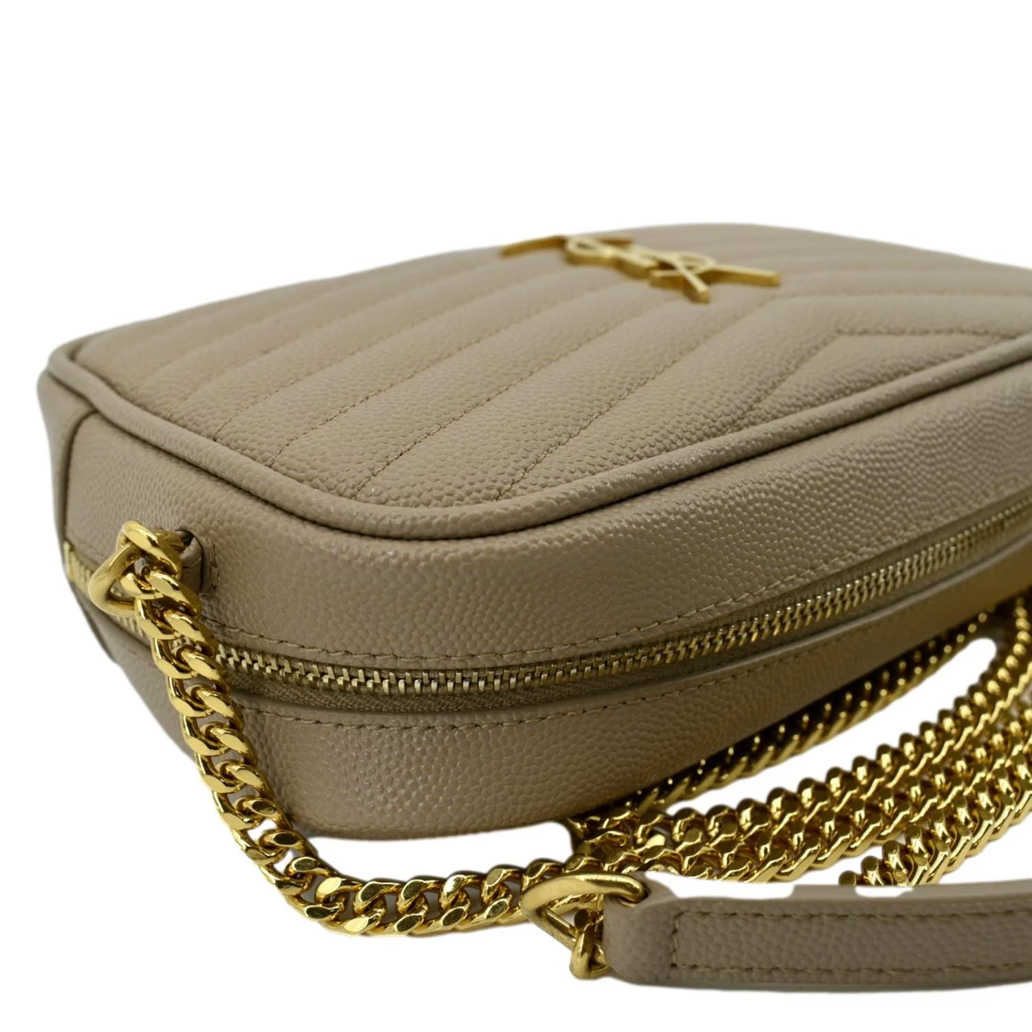 YVES SAINT LAURENT Mini Lou Grain De Poudre Camera Bag Beige - Image 6