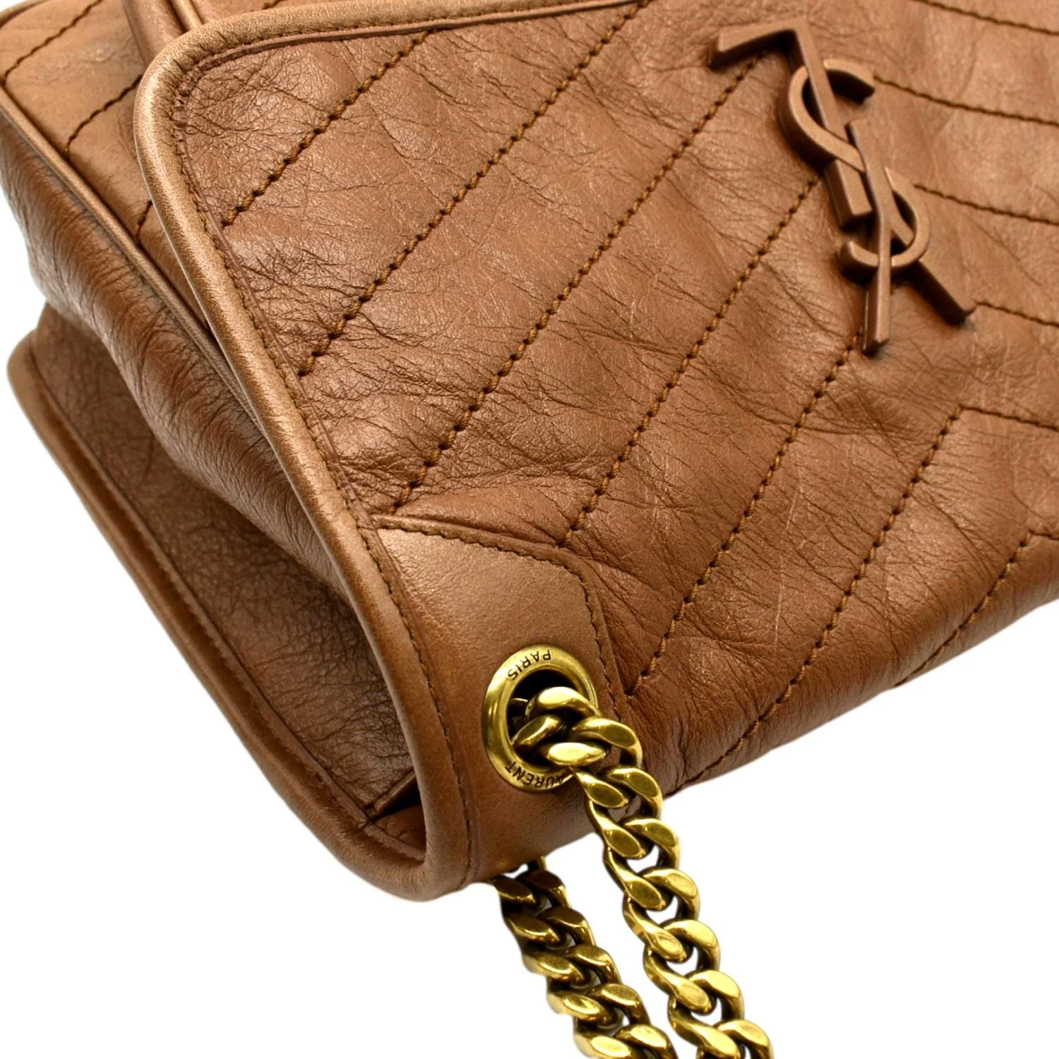 YVES SAINT LAURENT Niki Medium Leather Crossbody Bag Dark Brown - Image 6