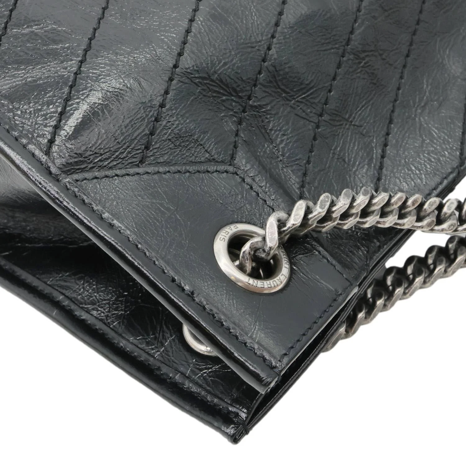 YVES SAINT LAURENT Niki Medium Crinkled Leather Shopping Tote Bag Black - Image 6