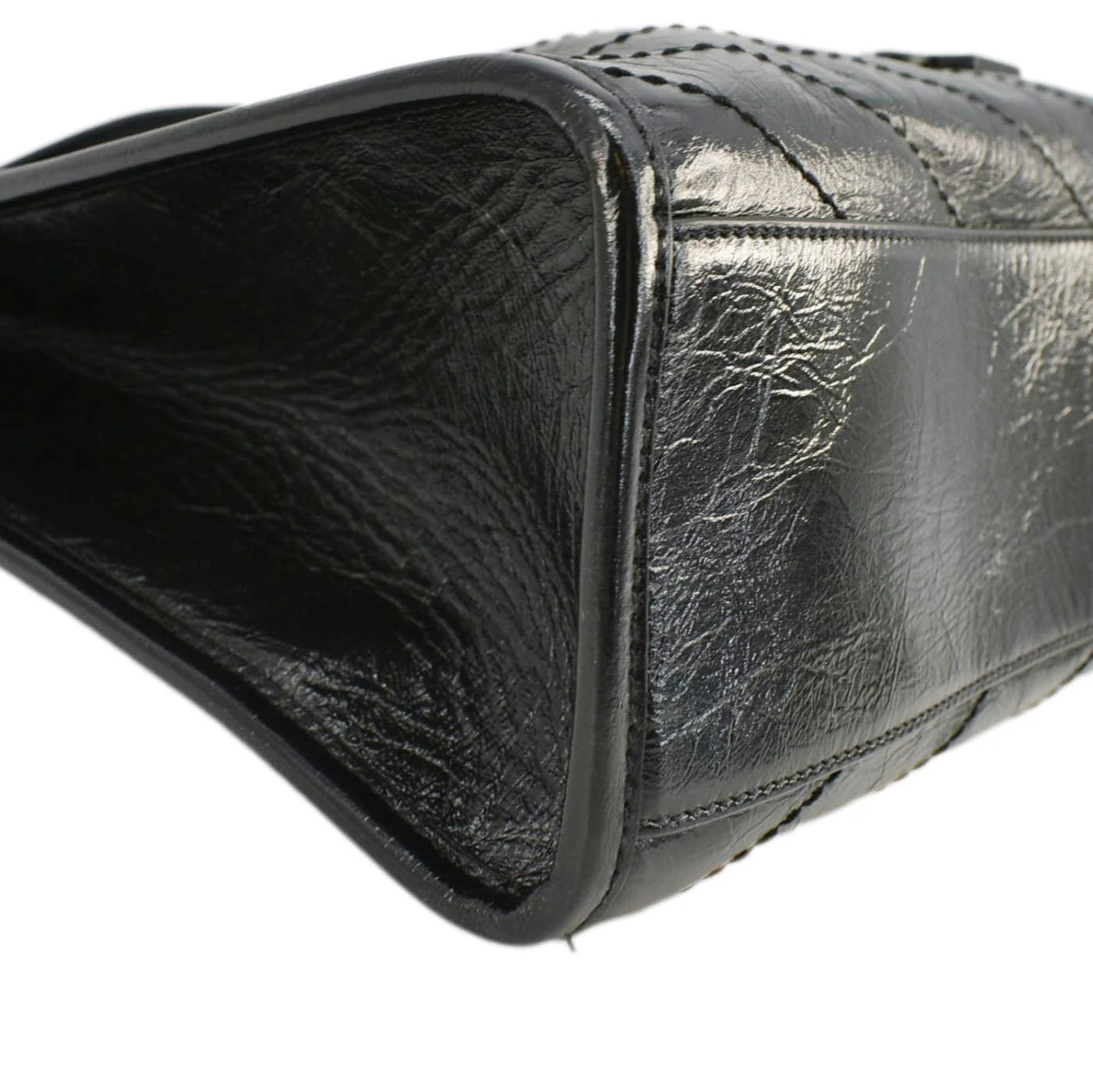 YVES SAINT LAURENT Niki Crinkle Leather Shopper Tote Bag Black - Image 10