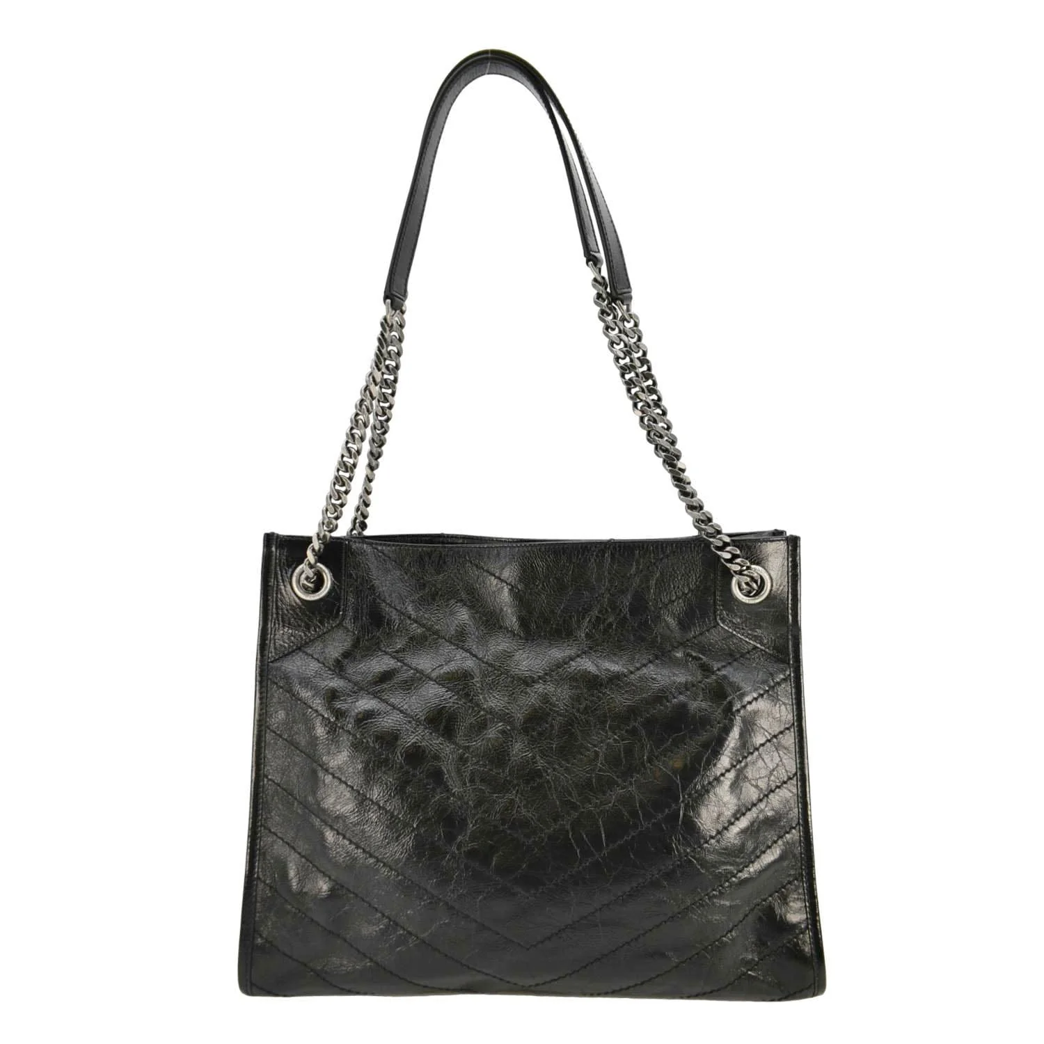 YVES SAINT LAURENT Niki Crinkle Leather Shopper Tote Bag Black - Image 3