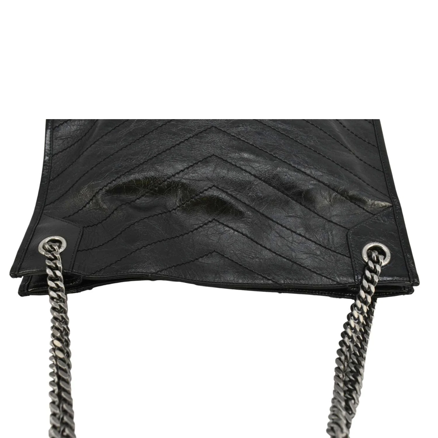 YVES SAINT LAURENT Niki Crinkle Leather Shopper Tote Bag Black - Image 5