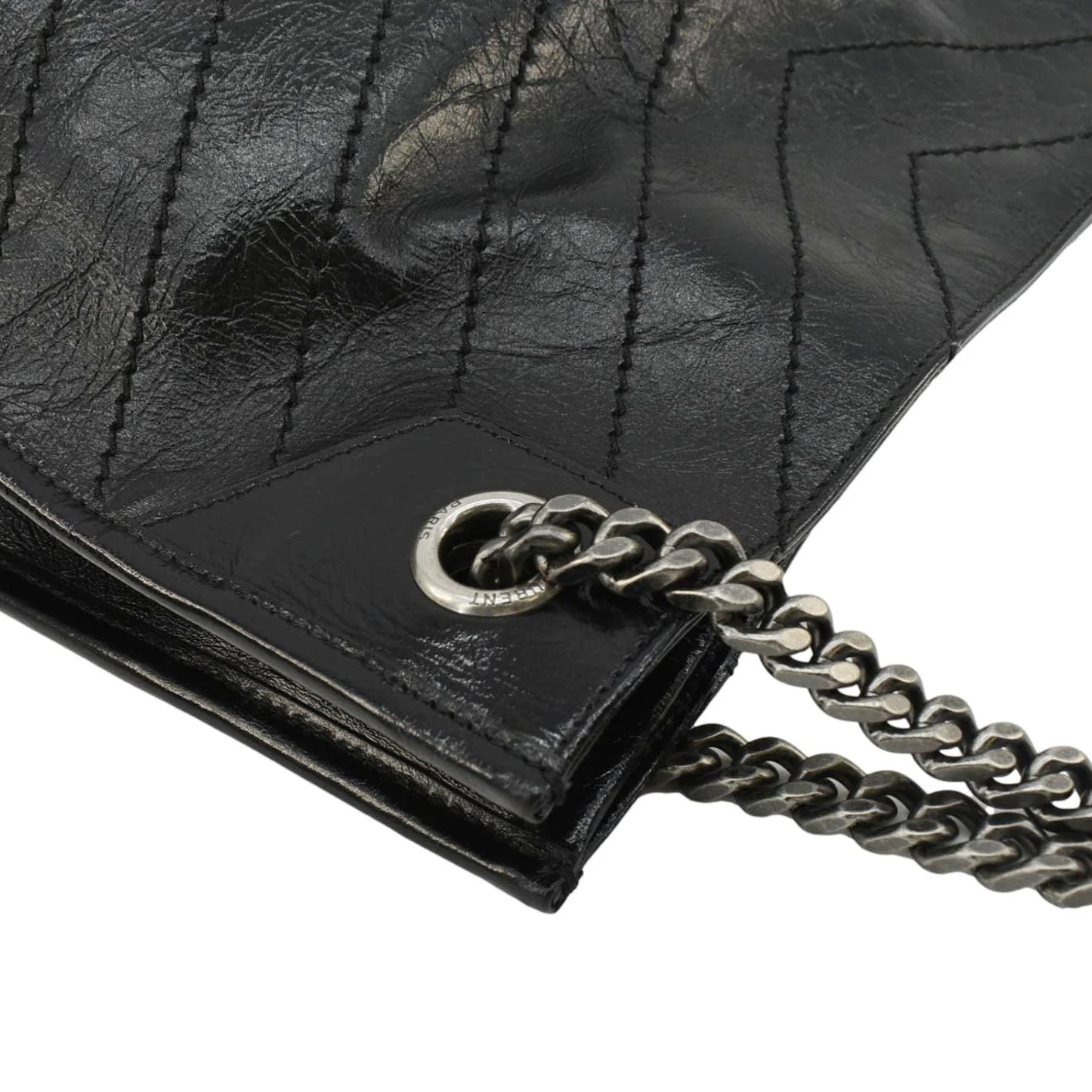 YVES SAINT LAURENT Niki Crinkle Leather Shopper Tote Bag Black - Image 6