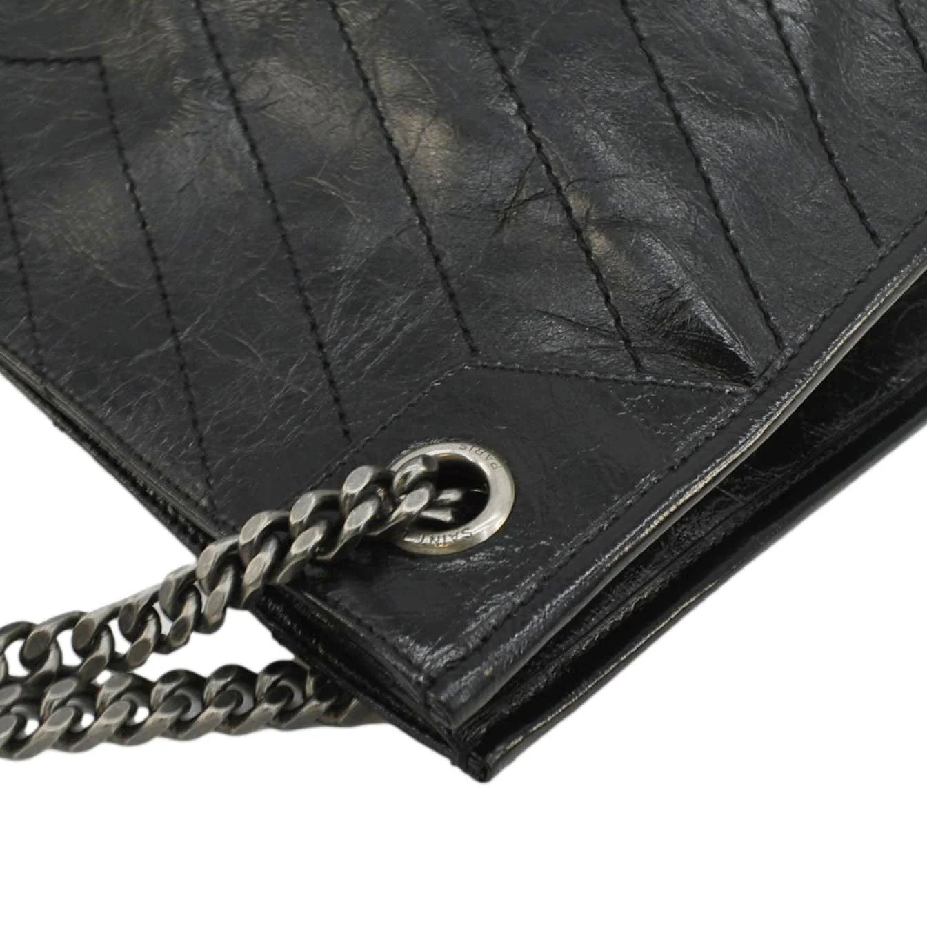 YVES SAINT LAURENT Niki Crinkle Leather Shopper Tote Bag Black - Image 7