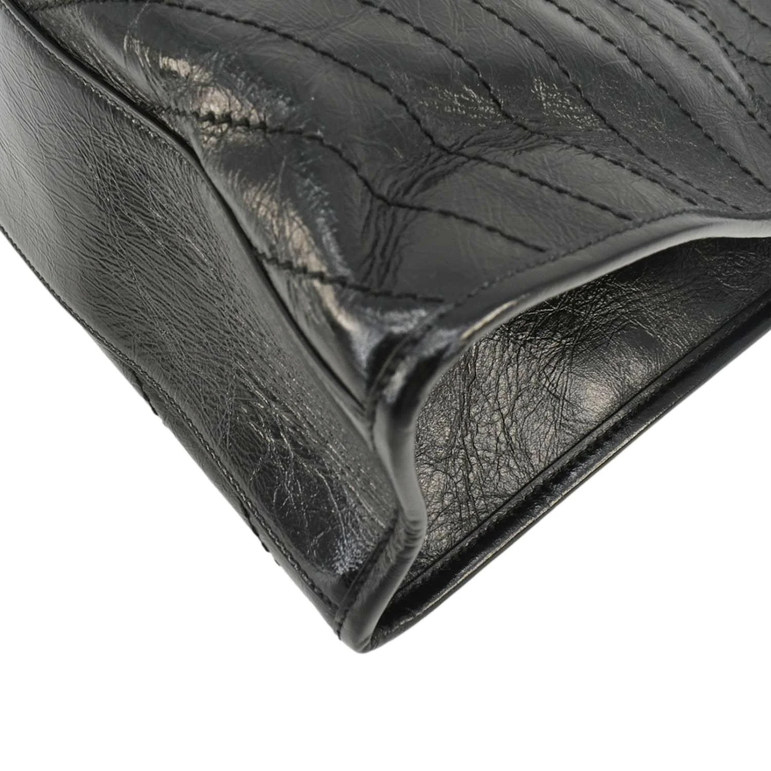 YVES SAINT LAURENT Niki Crinkle Leather Shopper Tote Bag Black - Image 9