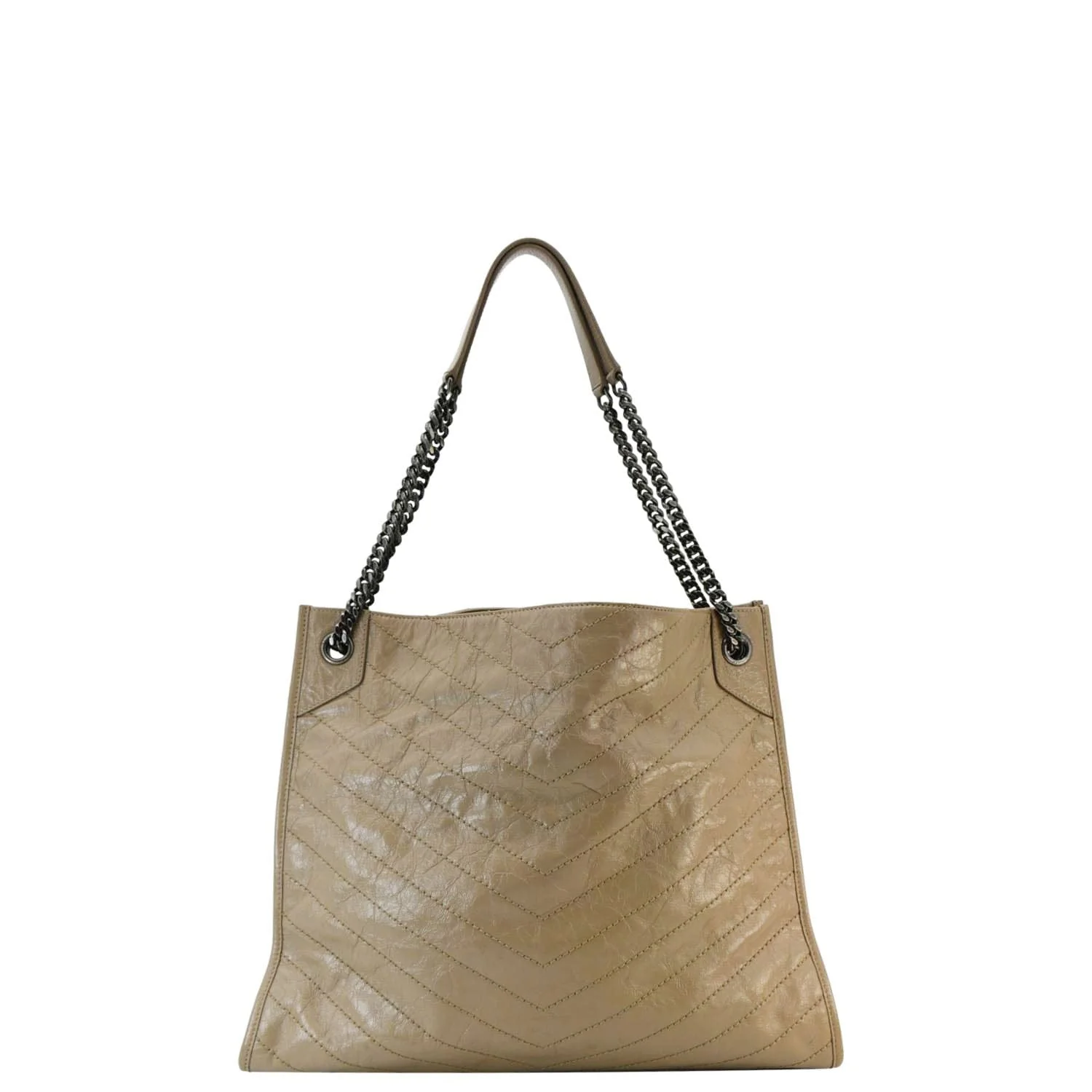 YVES SAINT LAURENT Niki Shopping Leather Tote Bag Brown - Image 4