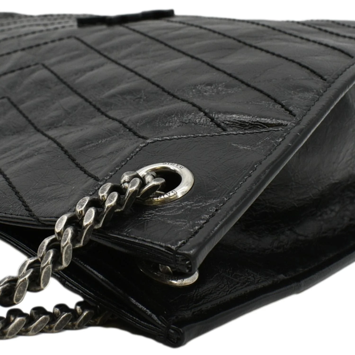 YVES SAINT LAURENT Niki Medium Crinkle  Leather Shoulder Bag Black - Image 7