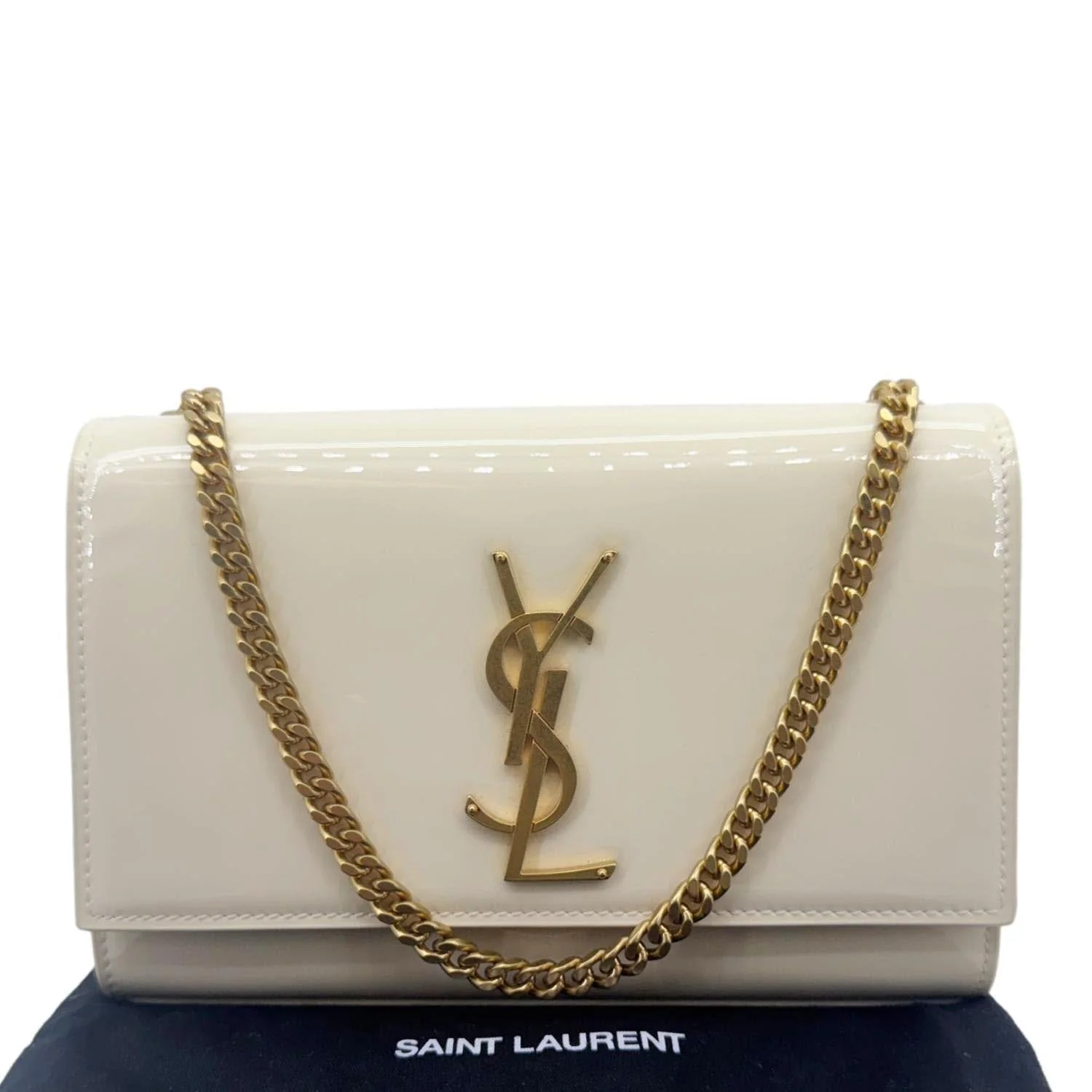 YVES SAINT LAURENT Kate Small Patent Leather Crossbody Bag Off White - Image 3