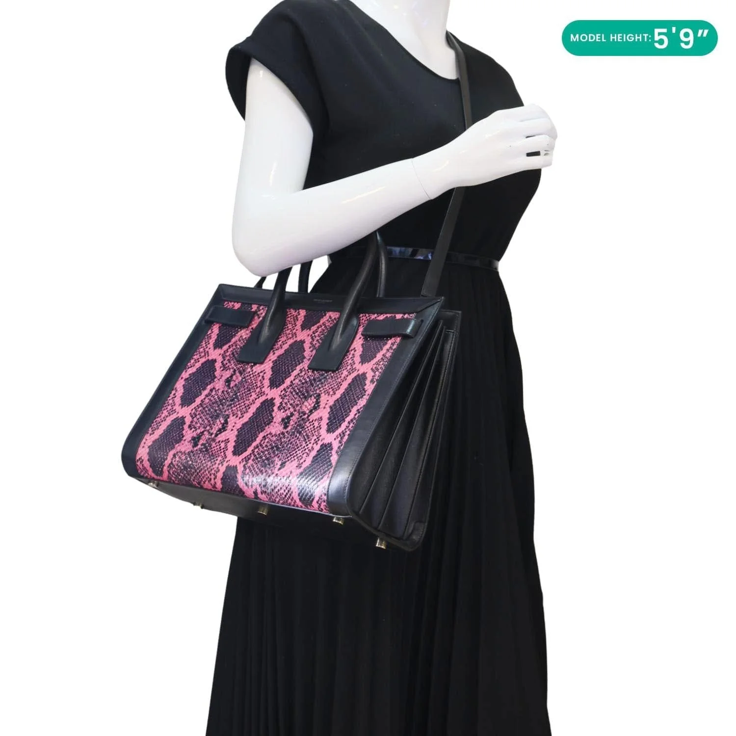 YVES SAINT LAURENT Sac De Jour Small Python Leather Shoulder Bag Pink - Image 2