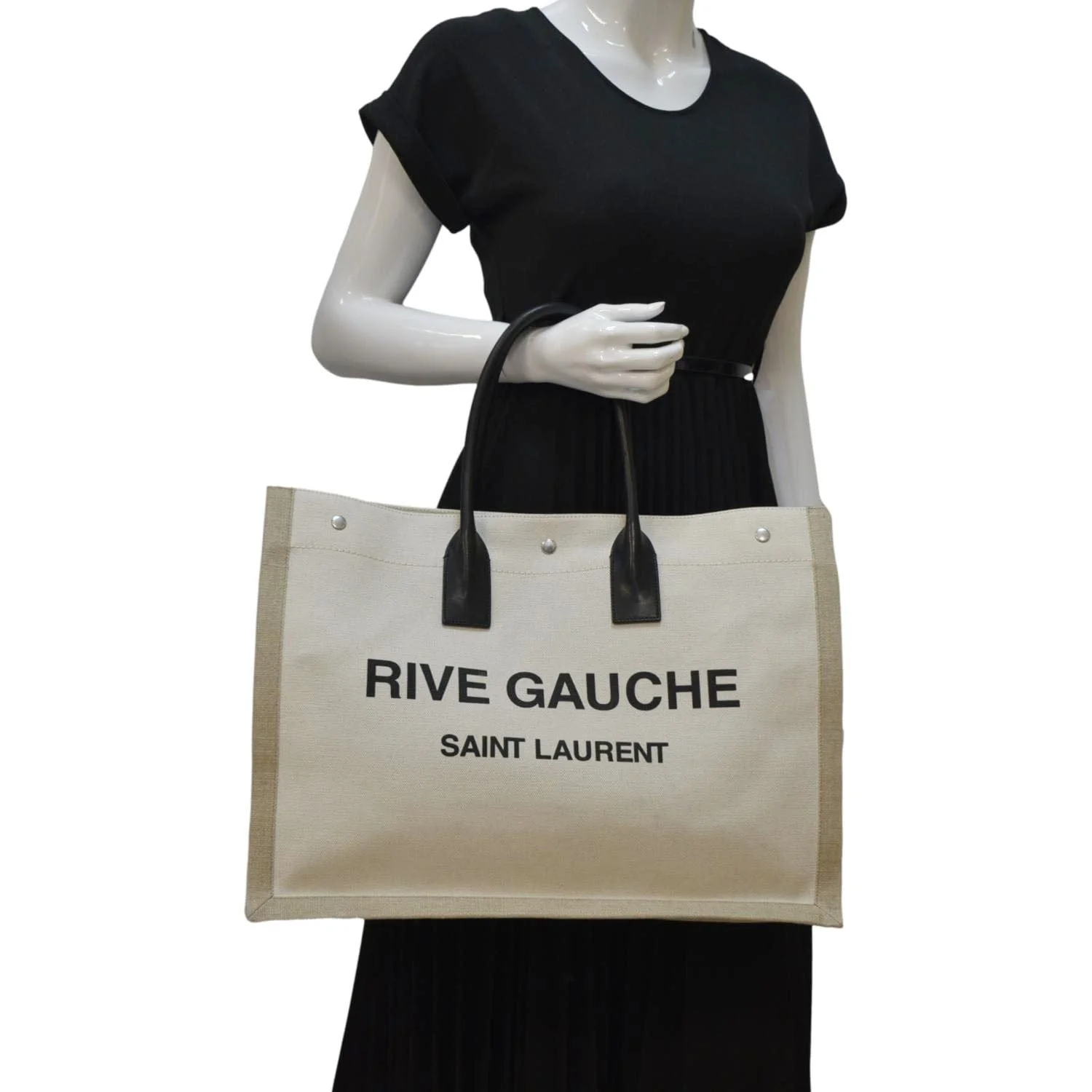 YVES SAINT LAURENT Rive Gauche Small Linen Leather Tote Griege - Image 2