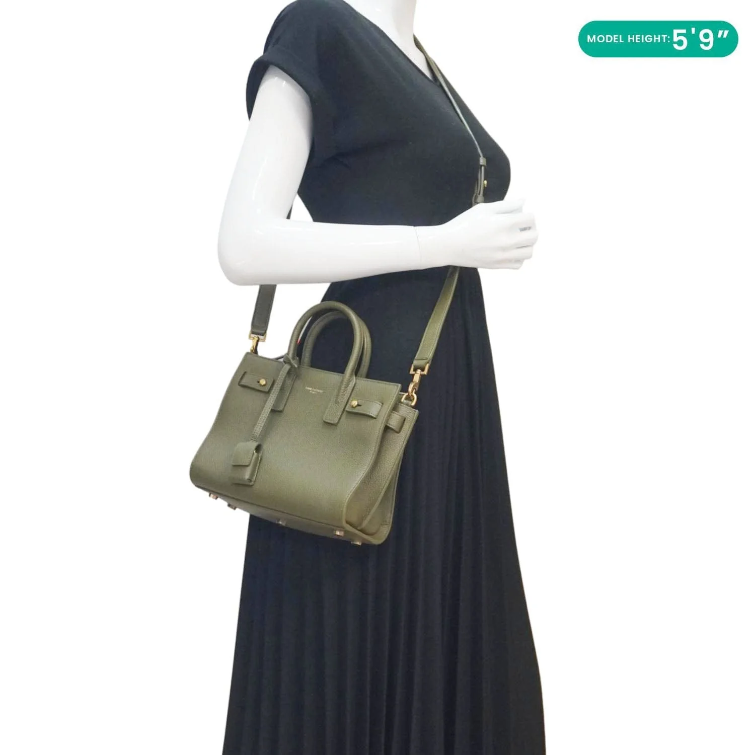 YVES SAINT LAURENT Sac De Jour Leather Shoulder Bag Olive Green - Image 2