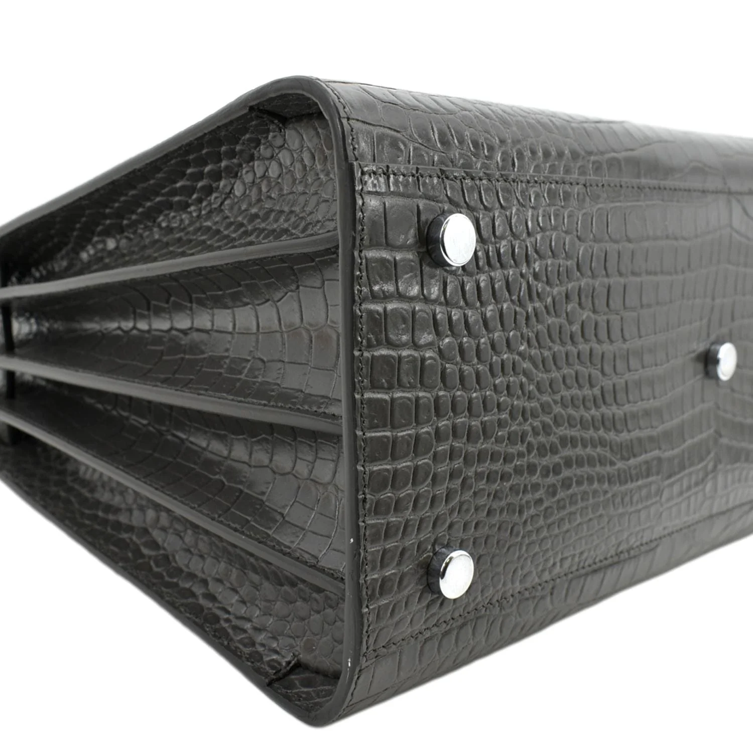 YVES SAINT LAURENT Sac de Jour Crocodile-Embossed Satchel Bag Grey - Image 10