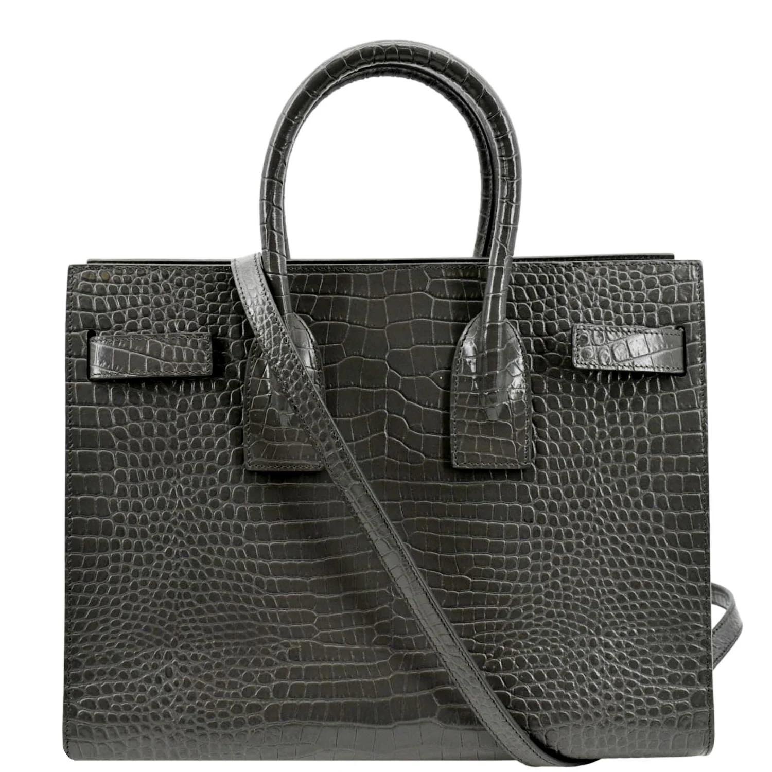 YVES SAINT LAURENT Sac de Jour Crocodile-Embossed Satchel Bag Grey - Image 3