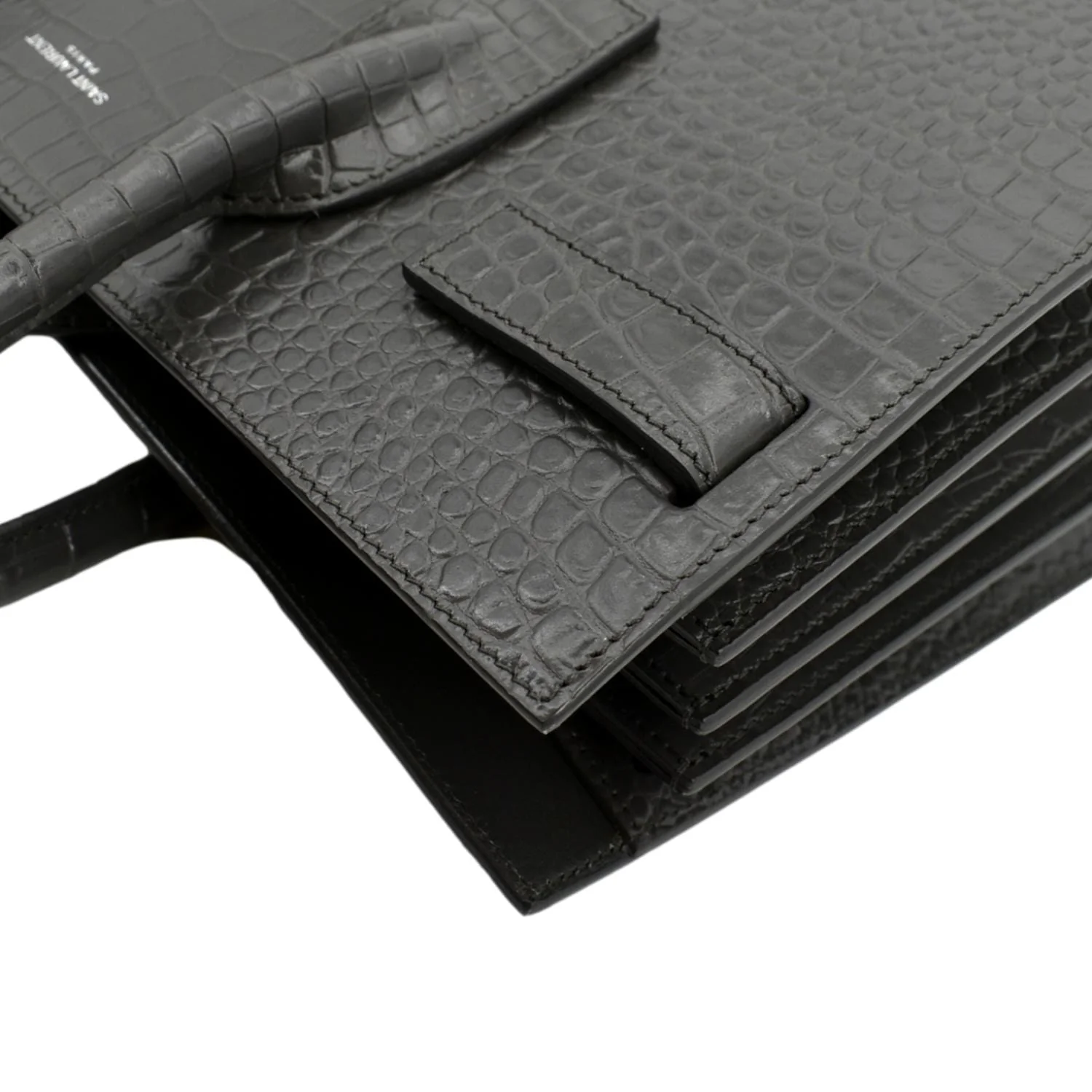 YVES SAINT LAURENT Sac de Jour Crocodile-Embossed Satchel Bag Grey - Image 6