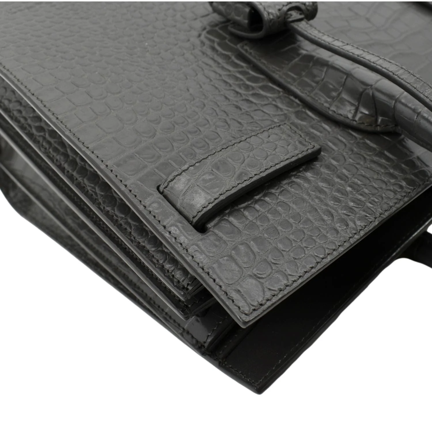YVES SAINT LAURENT Sac de Jour Crocodile-Embossed Satchel Bag Grey - Image 8