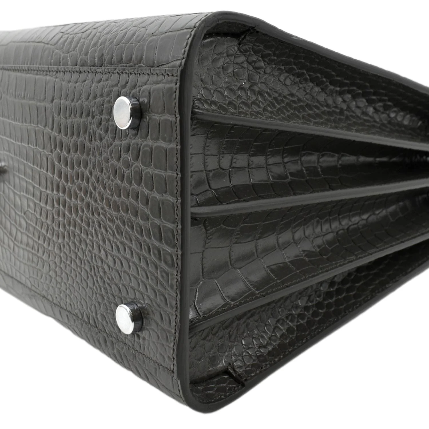 YVES SAINT LAURENT Sac de Jour Crocodile-Embossed Satchel Bag Grey - Image 9