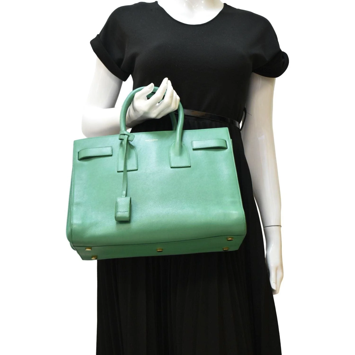 YVES SAINT LAURENT Sac de Jour Leather Satchel Shoulder Bag Green - Image 2