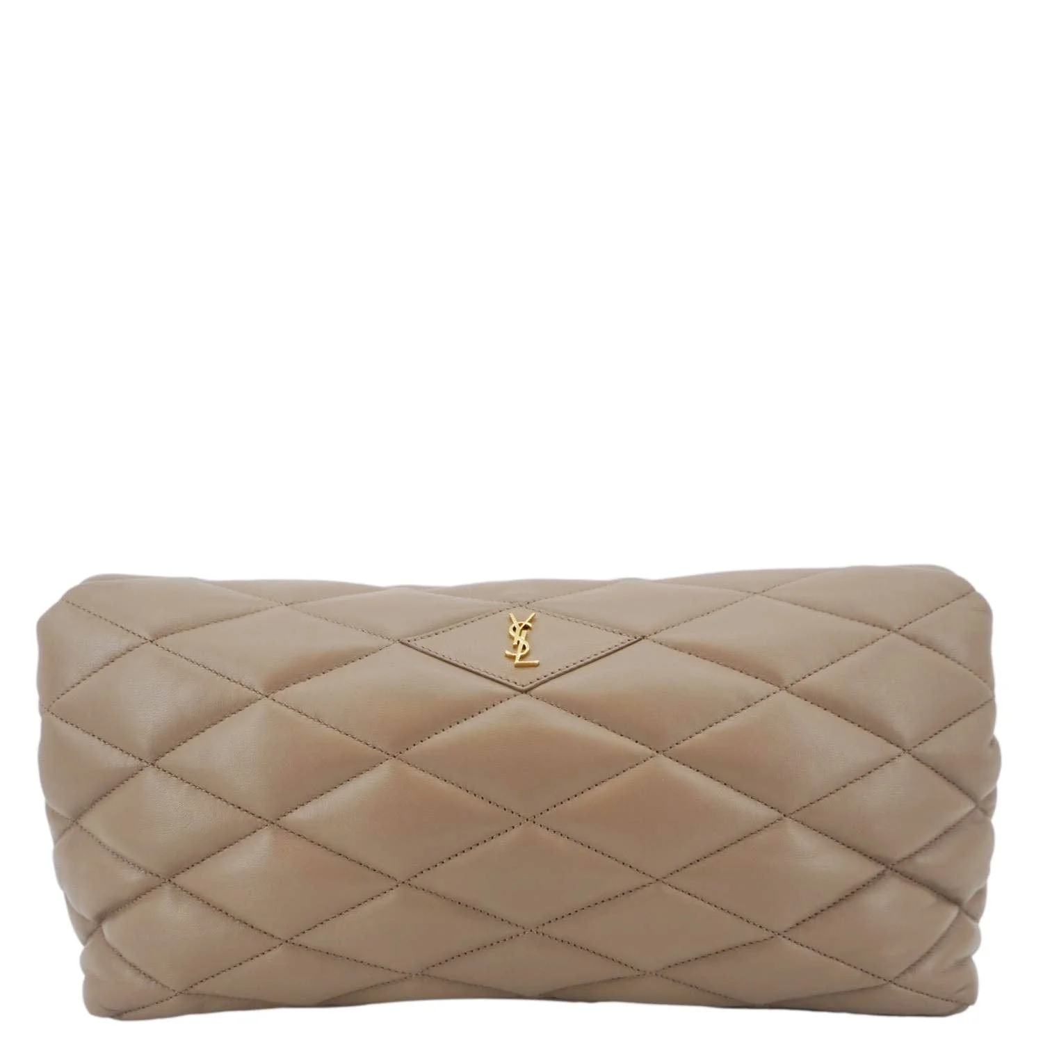 YVES SAINT LAURENT Sade Large Quilted Leather Clutch Bag Taupe - Image 4