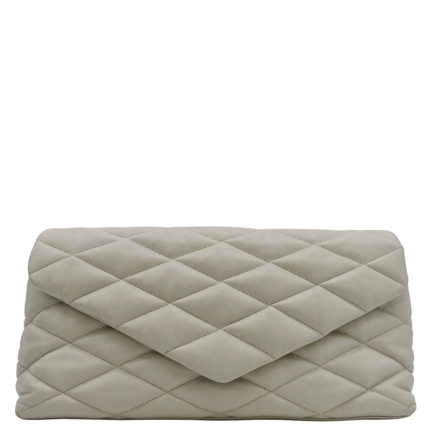 YVES SAINT LAURENT Sade Puffer Quilted Leather Envelope Clutch Off White