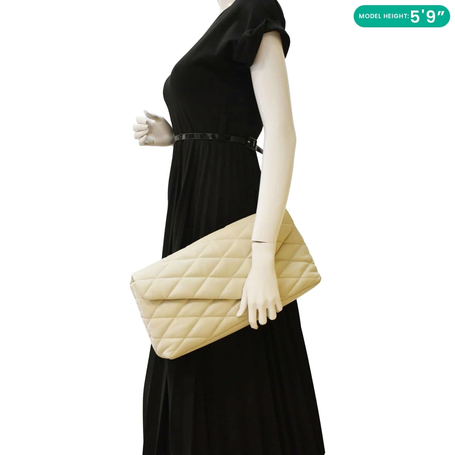 YVES SAINT LAURENT Sade Puffer Quilted Leather Envelope Clutch Off White - Image 2