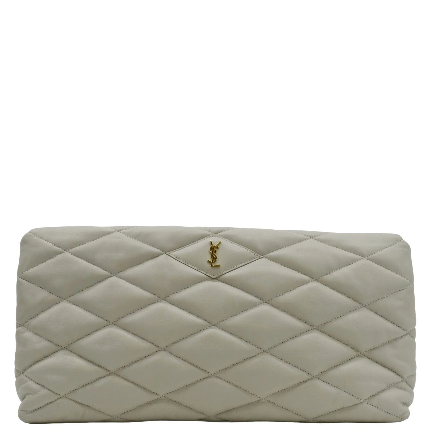 YVES SAINT LAURENT Sade Puffer Quilted Leather Envelope Clutch Off White - Image 4